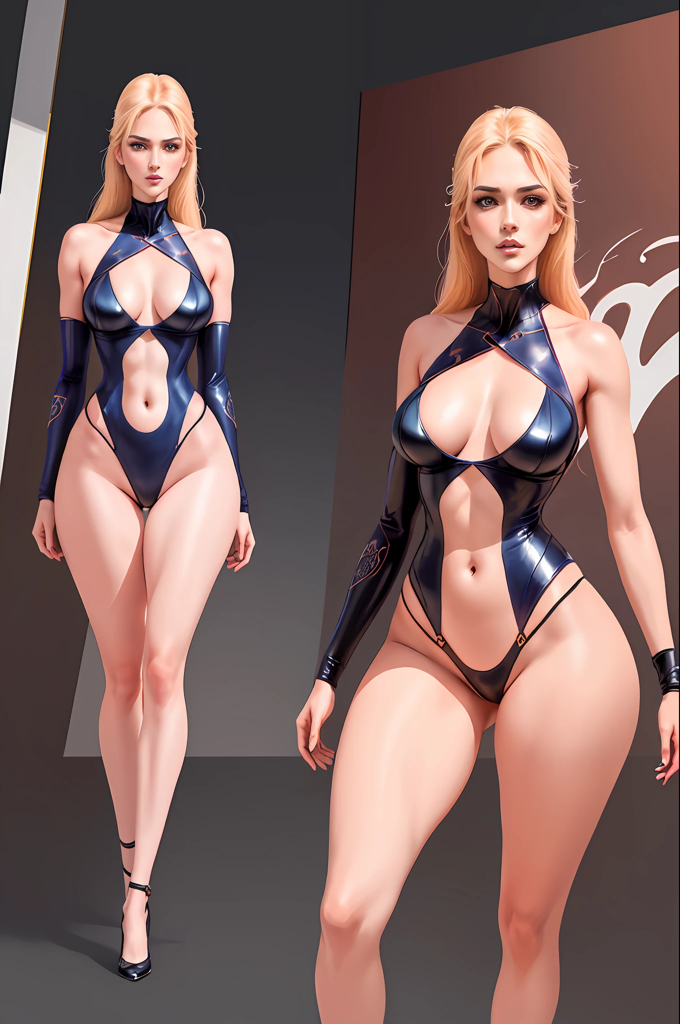 Illustration art,Whole body movement,Sexy woman in sexy clothes,Soprano Woman,Very cool facial expression,the sideview,facing away from the audience,Gorgeous background,Great erotic art,painting art,Sexy art,Detailed body part details,long leges,Inspired by J.c.Ryan Decker,Epic European and American illustrations,Tall,The whole body is evenly sexy