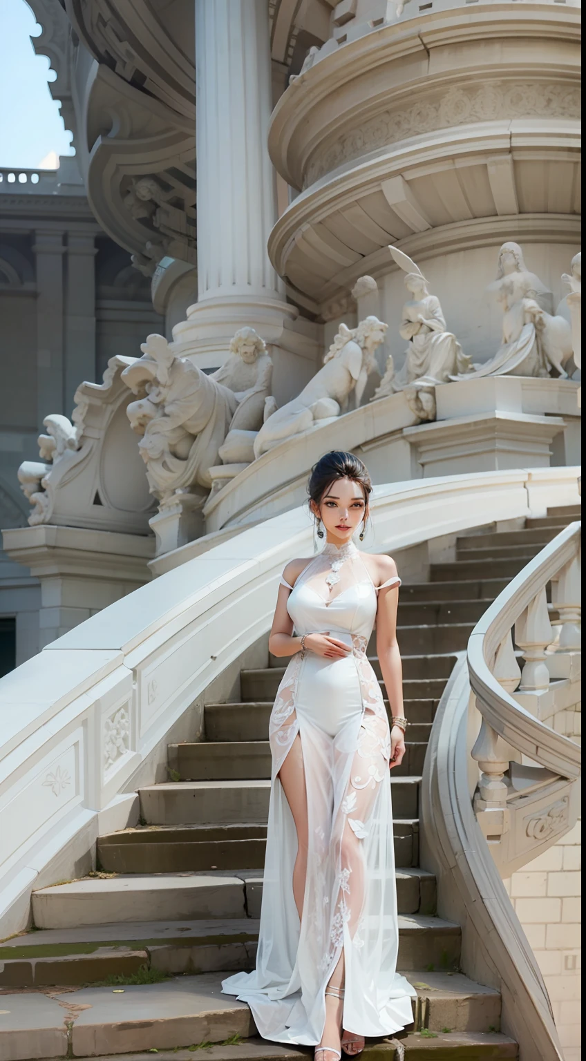 Beautiful woman in intricate Modern Minimalist Outfit
