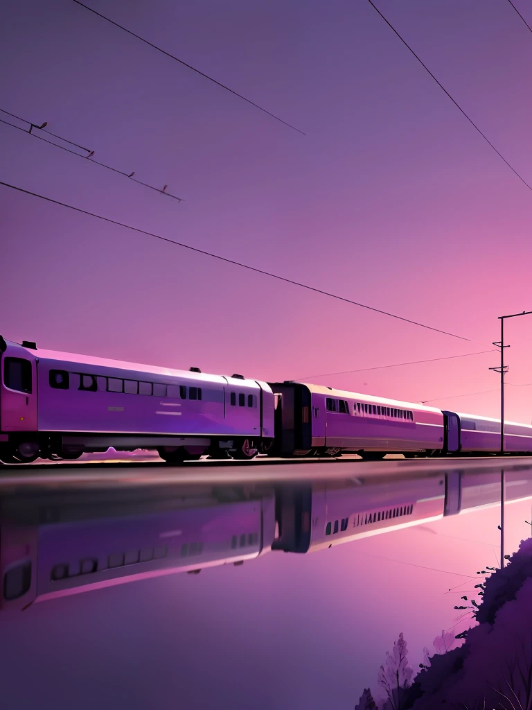 anime scene of a train passing under a pink and purple sky, an anime drawing by Makoto Shinkai, trending on pixiv, magical realism, beautiful anime scene, cosmic skies. by makoto shinkai, ( ( makoto shinkai ) ), by makoto shinkai, anime background art, style of makoto shinkai