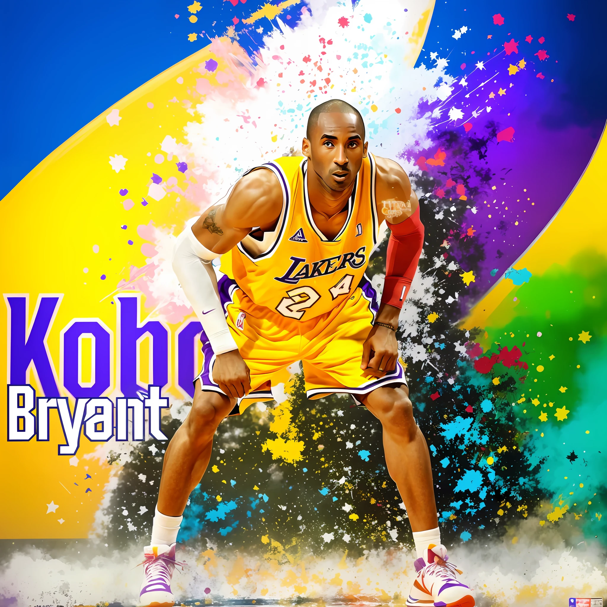 Kobe Bryant is a basketball player in a pink uniform and yellow shoes, Kobe Bryant, Retrato de Kobe Bryant, posterizado, vibrant fan art, Splatter, Sede 8k, feito com photoshop, Papel de parede - 1 0 2 4, cor posterizada, paper awesome wallpaper, Arte Digital ", Arte Digital", Fanart de alta qualidade, papel de parede de alta qualidade, 🚀🚀🚀, respingo de cor