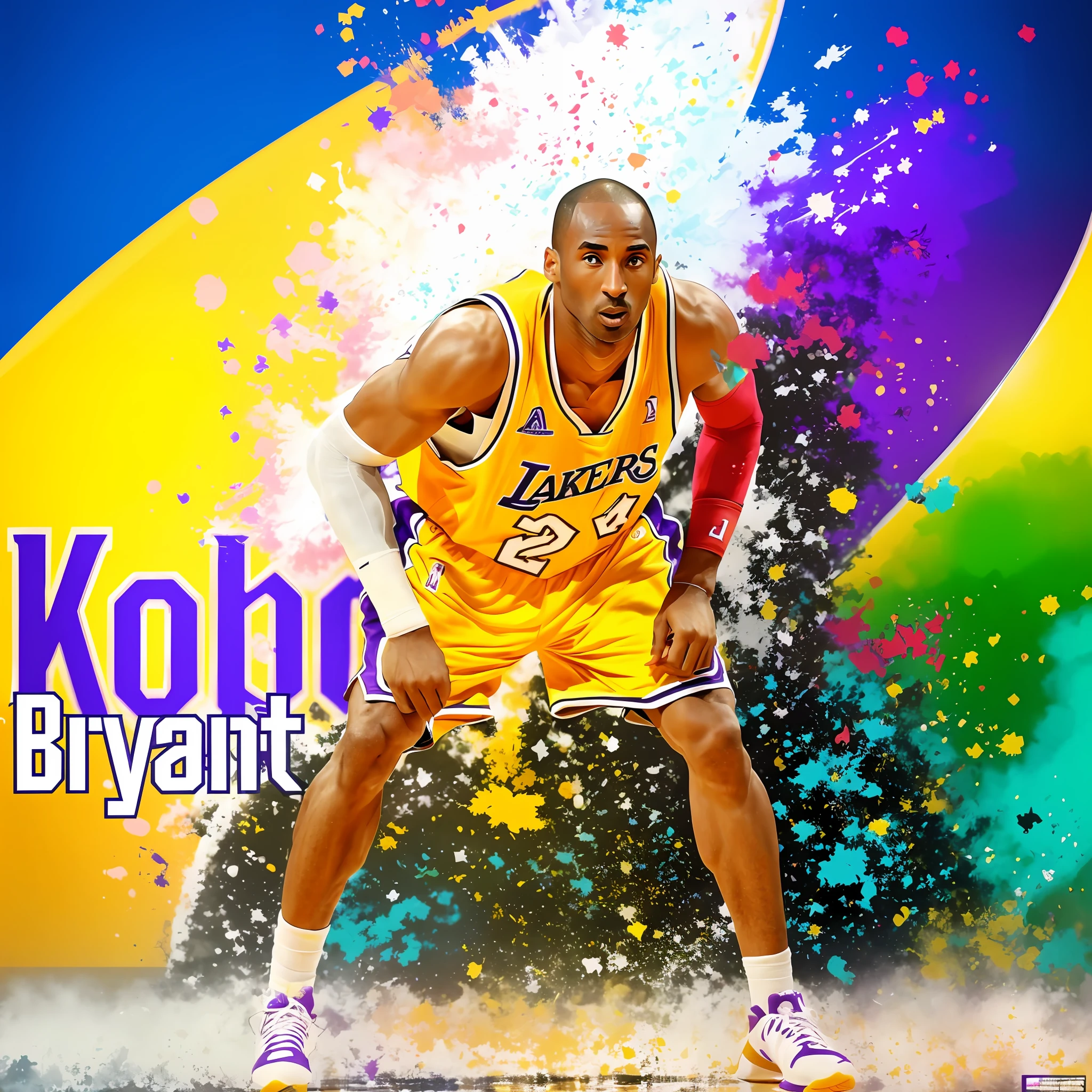 Kobe Bryant is a basketball player in a pink uniform and yellow shoes, Kobe Bryant, Retrato de Kobe Bryant, posterizado, vibrant fan art, Splatter, Sede 8k, feito com photoshop, Papel de parede - 1 0 2 4, cor posterizada, paper awesome wallpaper, Arte Digital ", Arte Digital", Fanart de alta qualidade, papel de parede de alta qualidade, 🚀🚀🚀, respingo de cor