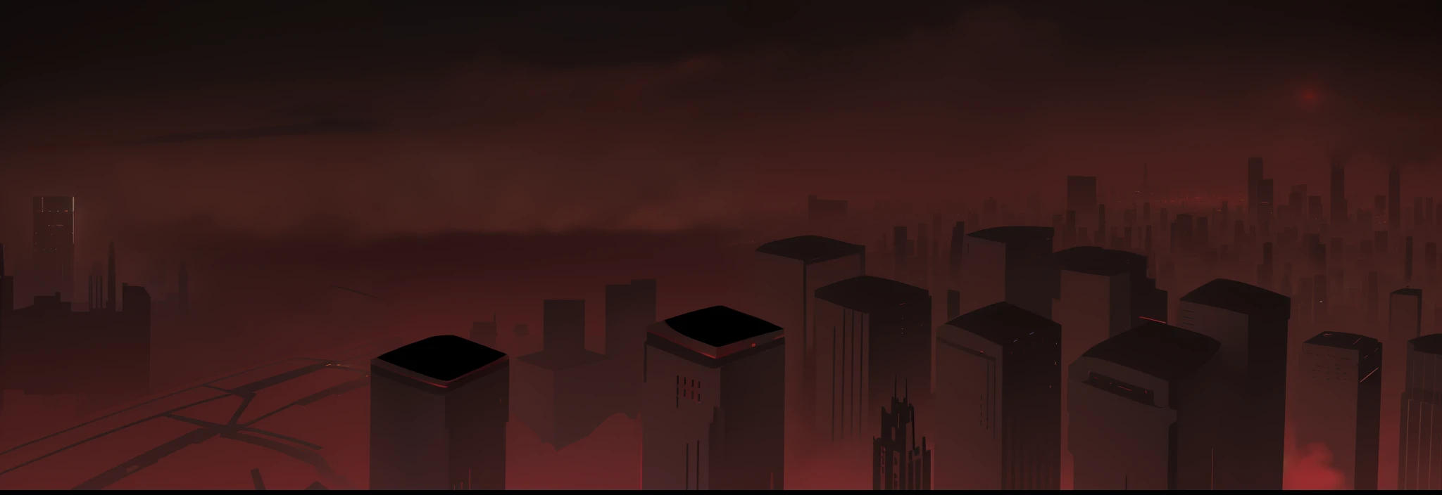 There is a red light shining on the city with high-rise buildings, bleak cityscape background, random background scene, destroyed city in background, Ruined cityscape, an alien cityscape, landscape of apocalypse city, burning city background, looming over a city, cityscape ruins in the distance, city in backround, distant cityscape, City in the background, background artwork, arte de fundo, distant city