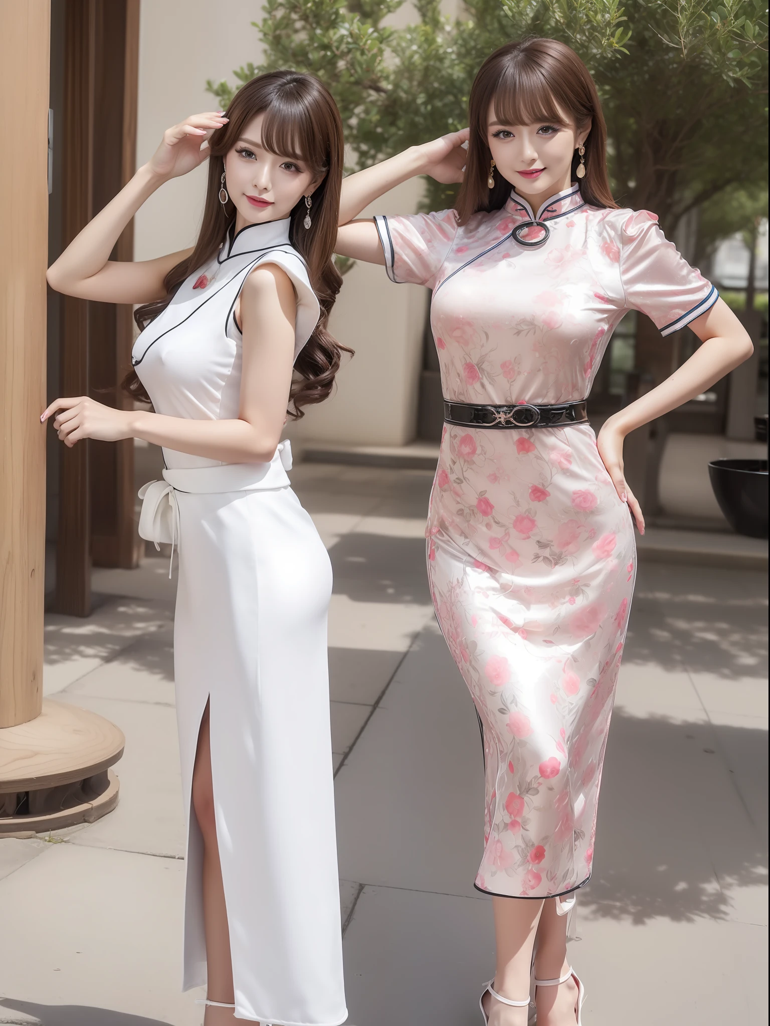 Top resolution、Top image quality、8K、japanes、Clear double eyelids、A slender、Call、Glamorous、Luxury、Beautiful Large Breasts、constricted hips(Waistline emphasis)、Fluffy mini cheongsam((no-bra)(nipple erect))、garterbelts、high-heels
