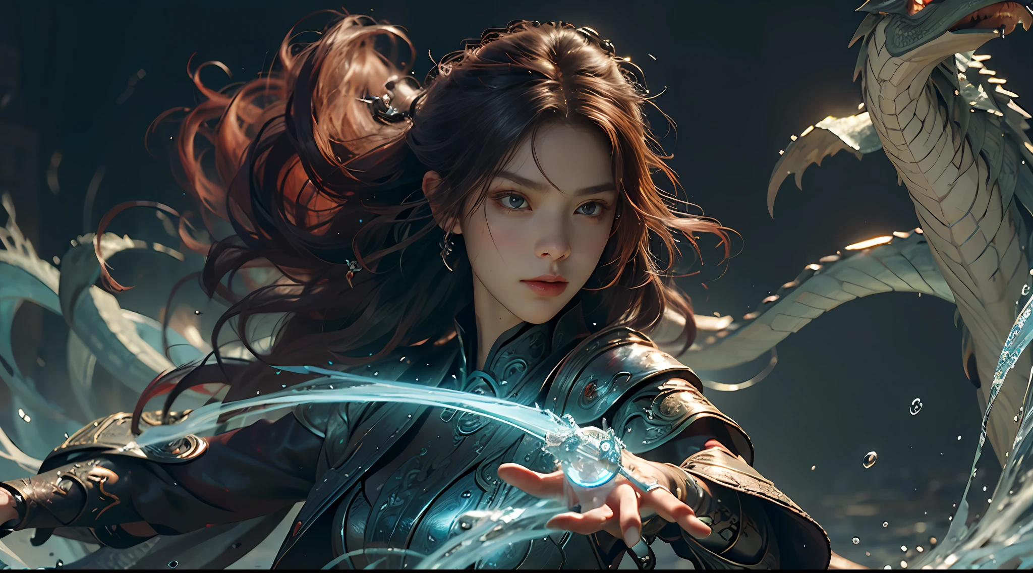 {{master piece}}, pinnacle rendering, realistic rendering, dark red rendering, metal rendering, {{color ink painting}}}, {{splash ink}}}, {{color}}, {{color}}, gorgeous rendering, best quality, illustration, flame, smoke, doomsday world, splash ink fire sea doomsday, full body, 1 girl, exquisite facial details, delicate facial features, real face, beautiful details eyes, deep pupils, broken city details, beautiful details long hair, wavy hair, broken detail street, transparent mechanical core, cyborg girl, detail, cool, tight grooming, lace finishing, linear light costume retouching, light rendering, reflection, highlight, holy light, confidence, charm, battle stance detail close-up, fire day, {filigree}, colored background, a dragon stands behind the girl, sea of fire, {tornado special effects}, beautiful details red dragon armor, (cold face, confident) great depth, depth of field, 360° panoramic picture, fierce and magnificent battle scenes, broken mirrors, fingers all hidden and not displayed, small mouth closed