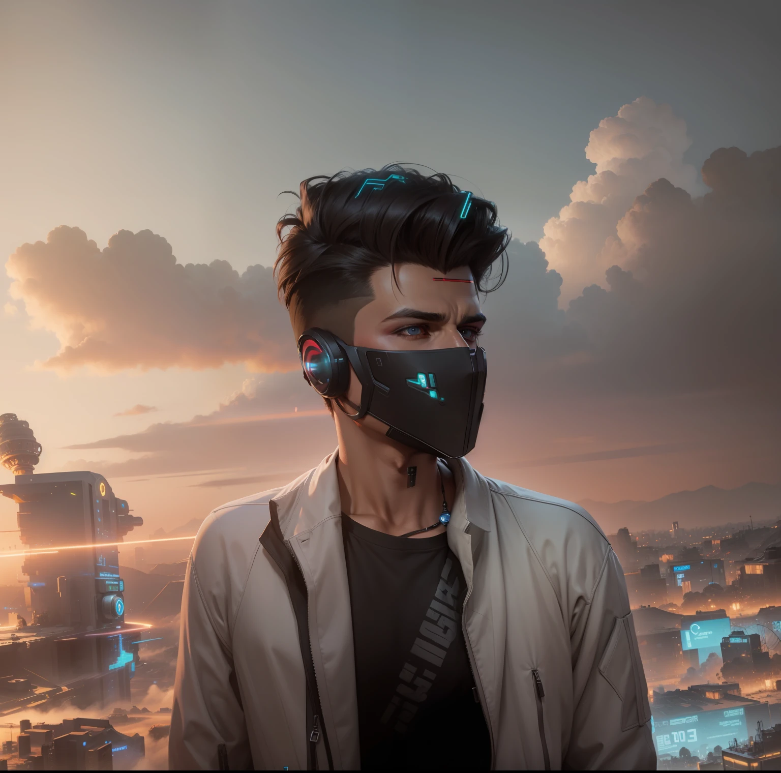 Chenge beckground cyberpunk handsome boy realistic fece.8k ultra