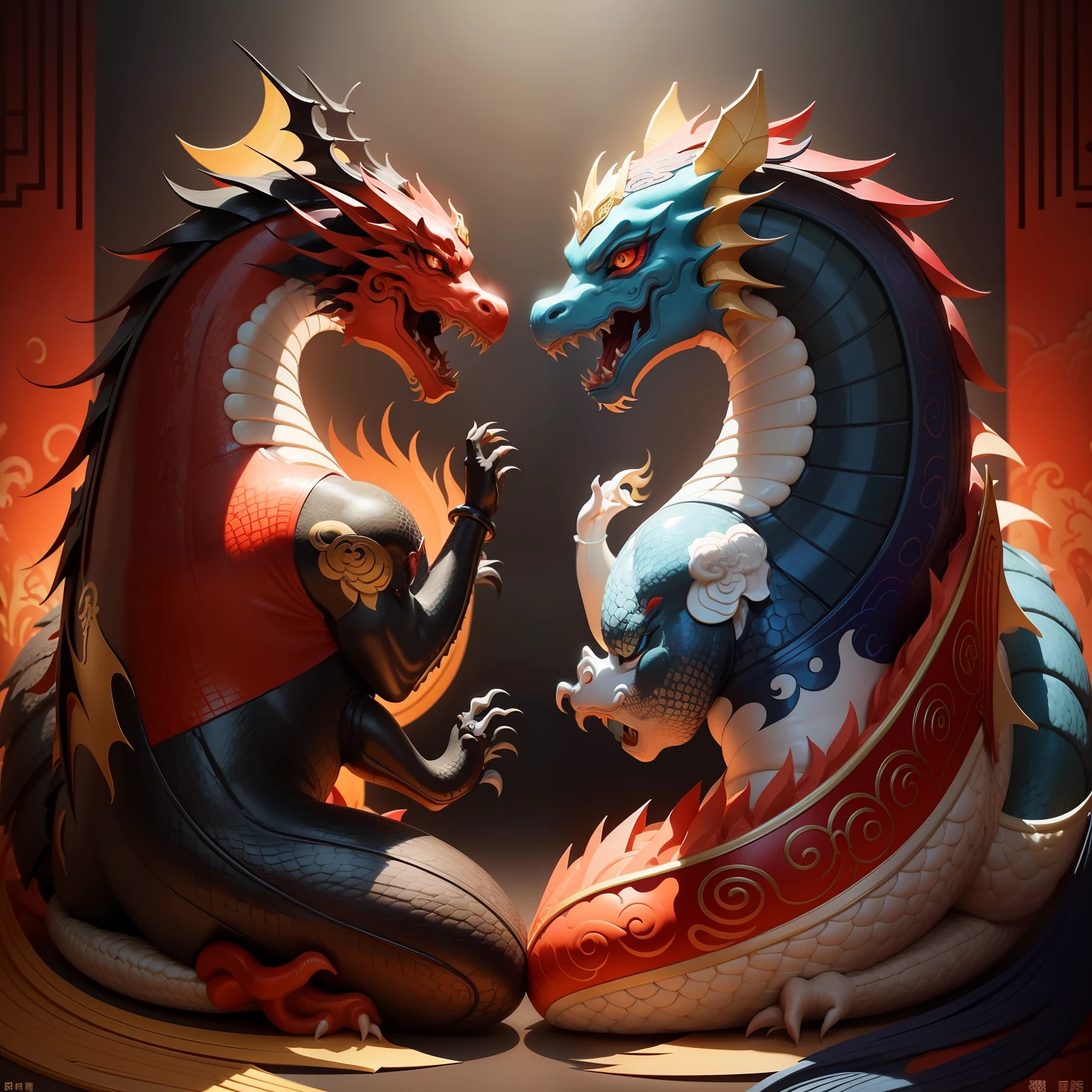 chinesedragon,The design is based on the oriental elements of traditional art,Showcasing mystery and cultural heritage,Express meaning through creative expression。Smart color combination,Fine lines,The composition of the picture is unique,Present an abstract art style,Presented in a unique perspective。