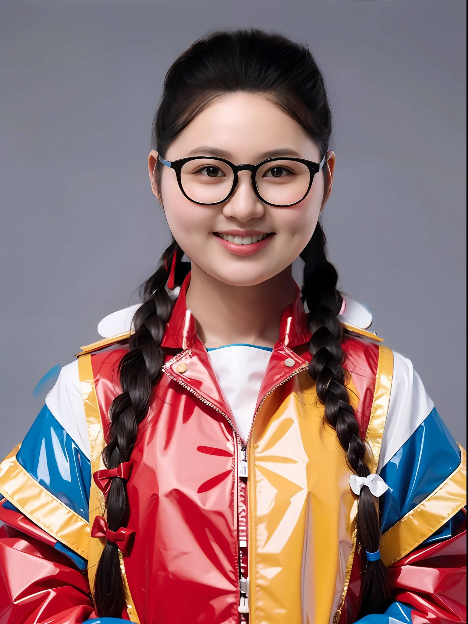 A Chinese high school girl,Wearing PVC colored sailor suits,There are bows,Braid