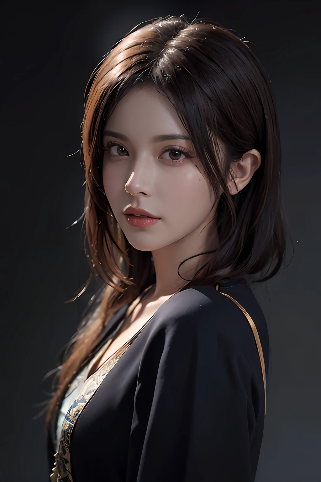 Hyperrealist portrait of aruel tatum by david hockney and alphonse mucha,fantasy art, photo realistic, dynamic lighting, artstation, poster, volumetric lighting, very detailed faces, 4 k, award winning,, 1girl, in the dark, deep shadow, low key,cowboy shot,(official clothing:1.4) ,long hair,white hair,