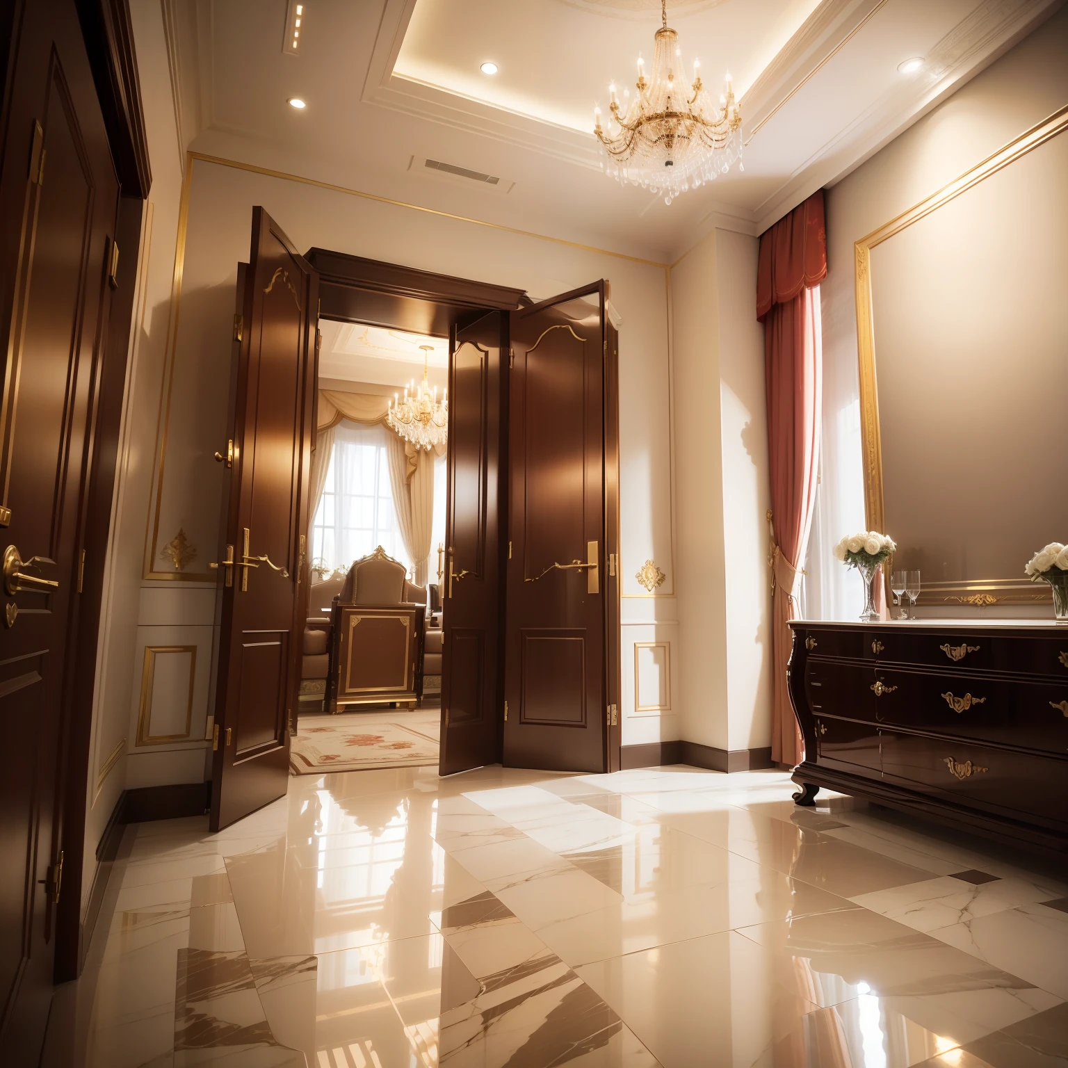 ((European and American decoration style:1.2)(Spacious and luxurious:1.1))(130 square meters high-rise elevator room)3 bedrooms,Two guards