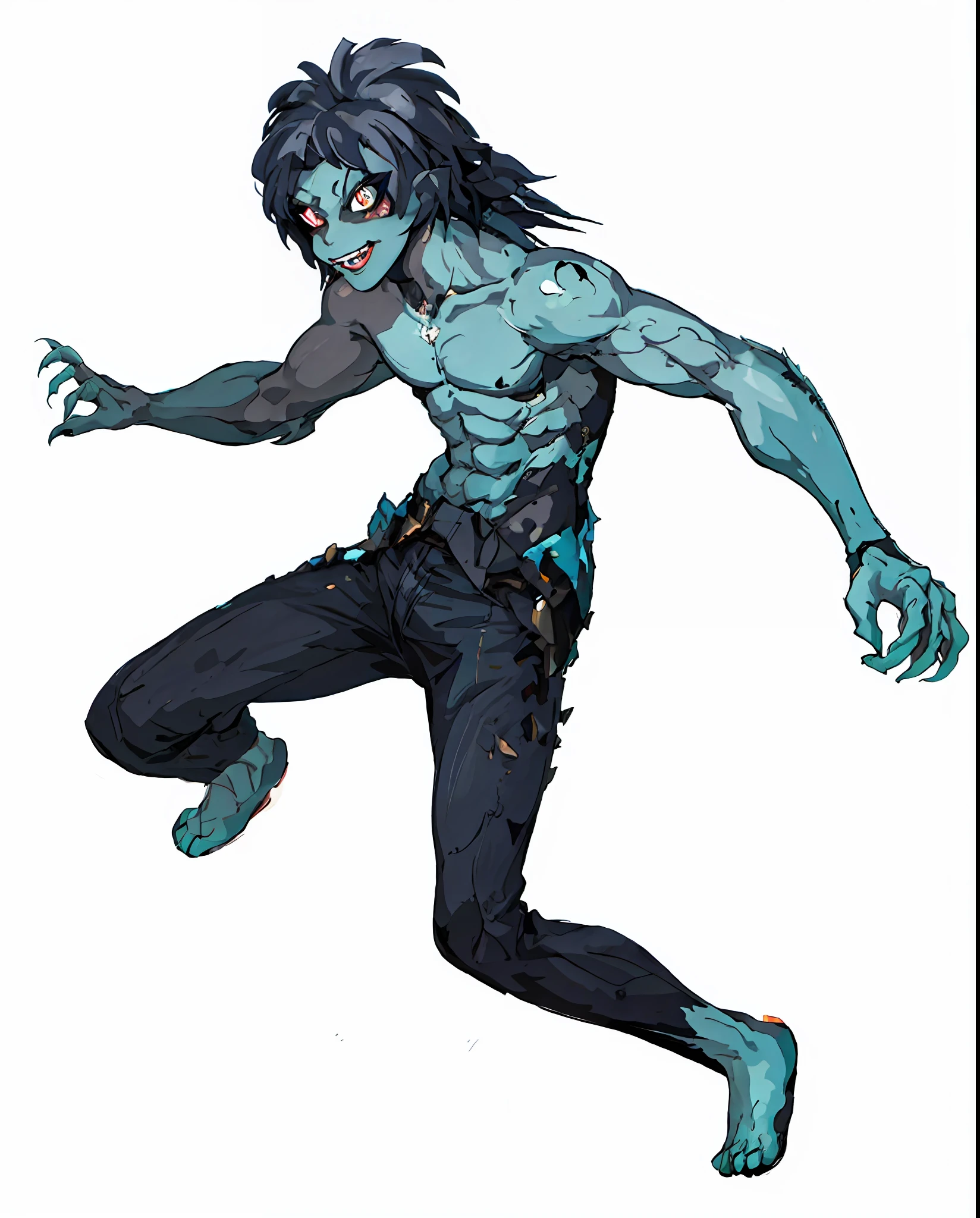 There is one with teeth, lovely digital painting, Stylized 2D rendering, cartoon creature, Blue-black skin demon