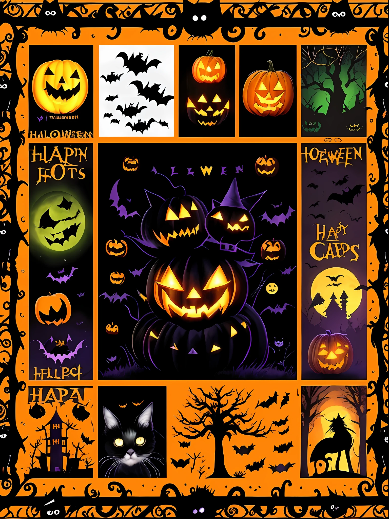 Halloween theme photo with close-up of many cats, cat witch, halloween art style, halloween theme, black cats, catscatscats, in a halloween style, halloween celebration, halloween atmosphere, scarry but bewitching, Cats! are around, Witches, Witch clothes, photoshop collage, spooky halloween theme, 2 5 6 x 2 5 6