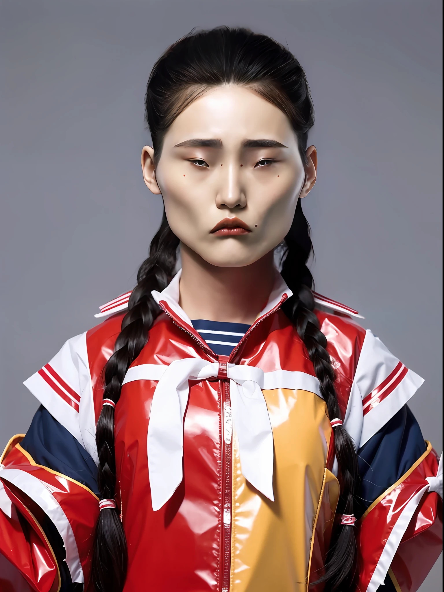 A Chinese girls' high school,Wearing PVC colored sailor suits,There are bows,Braid