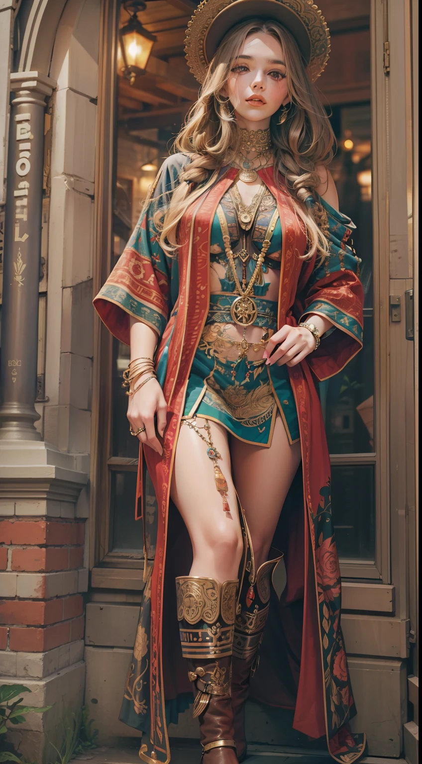 Beautiful woman in intricate Boho Urbanite Outfit