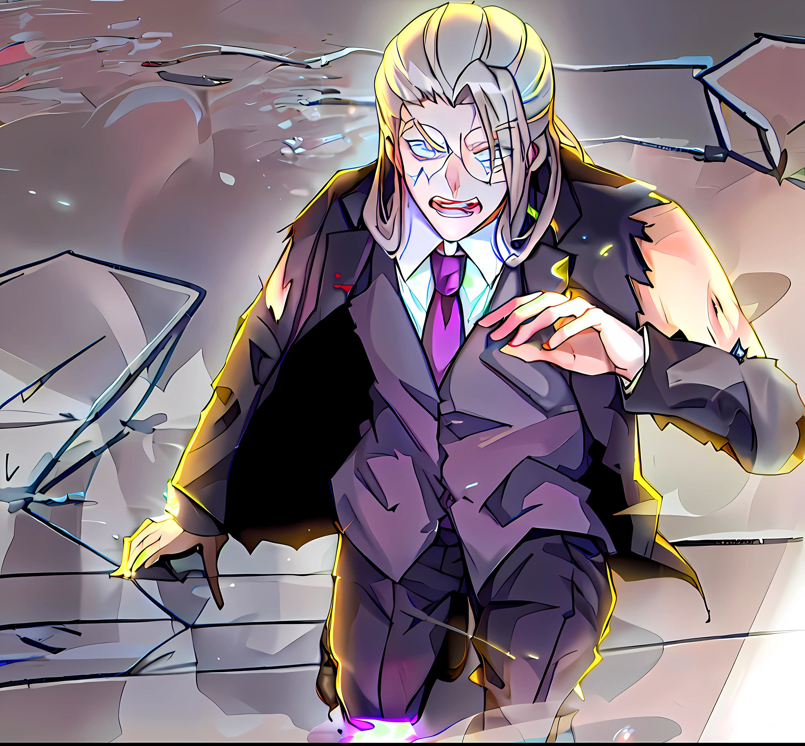 Anime characters in suits and ties,Wearing glowing balls, joe biden as an anime villain, From cryptid academia, demon slayer rui fanart, offcial art, nagito komaeda, trigger anime artstyle, handsome guy in demon killer art, digital art from danganronpa, johan liebert mixed with alucard, High-quality fanart