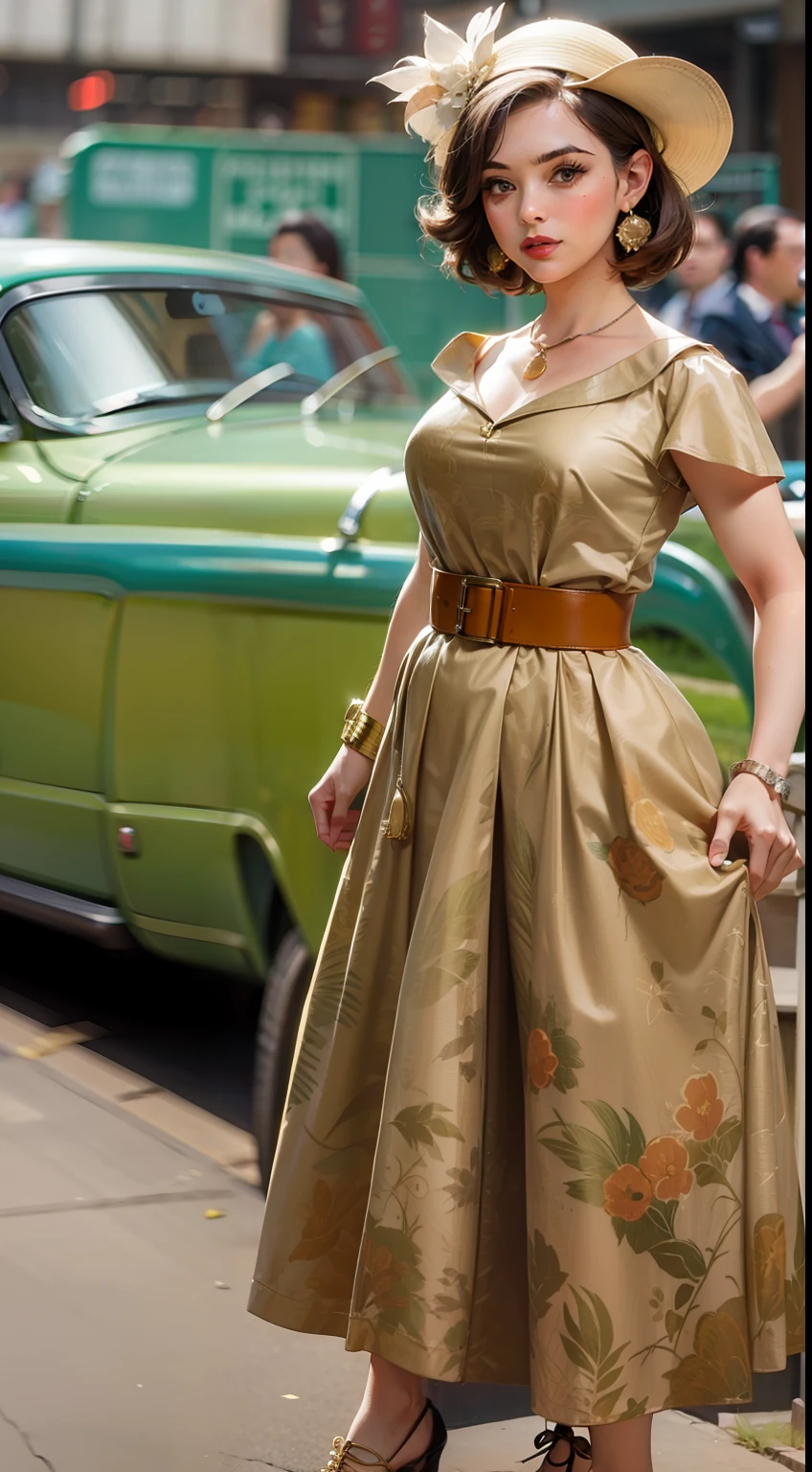 Beautiful woman in intricate Retro 50s Outfit