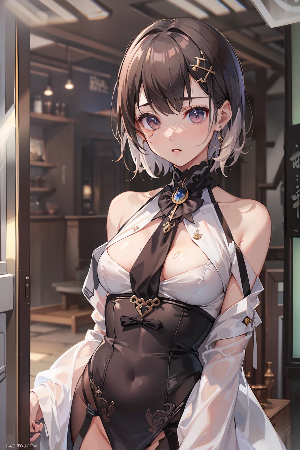 NSFW, (Raw photography:1.2)、(Photorealsitic:1.4)、(​masterpiece:1.3)、(top-quality:1.4)、超A high resolution、 nffsw、8K分辨率、 Dream Commentary,Request for clarification,landscapes,((without text)), solofocus、(full body Esbian)、 (A detailed eye)、(detailed facial features)、(detailed clothes features)、 Skin is tight、(Glossy skin)、(Slender girl)、(Slim Girl)、 (1girl in,)（1 boy,),Virtual Girl - Lynn, Looks like a lotus, (small tits), bangss, bobhair, short-hair, brown haired, Brown-eyed, a black choker, fullnude、Bring males closer、Virgin sex、Sweat, Wet, Love Juice, Semen, penises、、Rear seats、vaginal 、Rubbing your,　No panties、Held from behind　 will be inserted into the　>action pose, ((motion blur)),