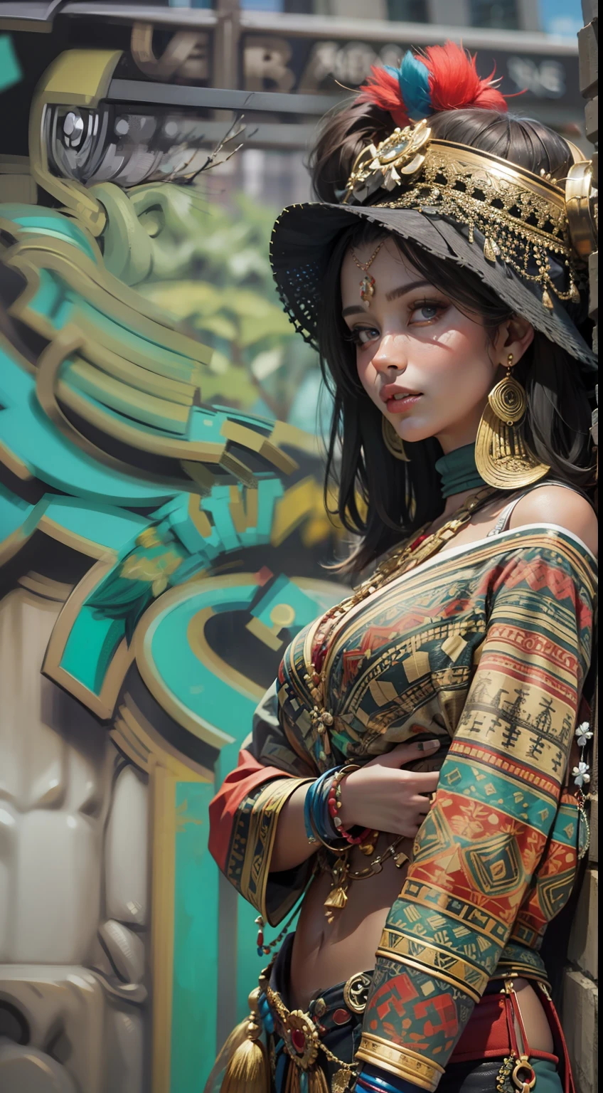 Beautiful woman in intricate Tribal Urban Outfit