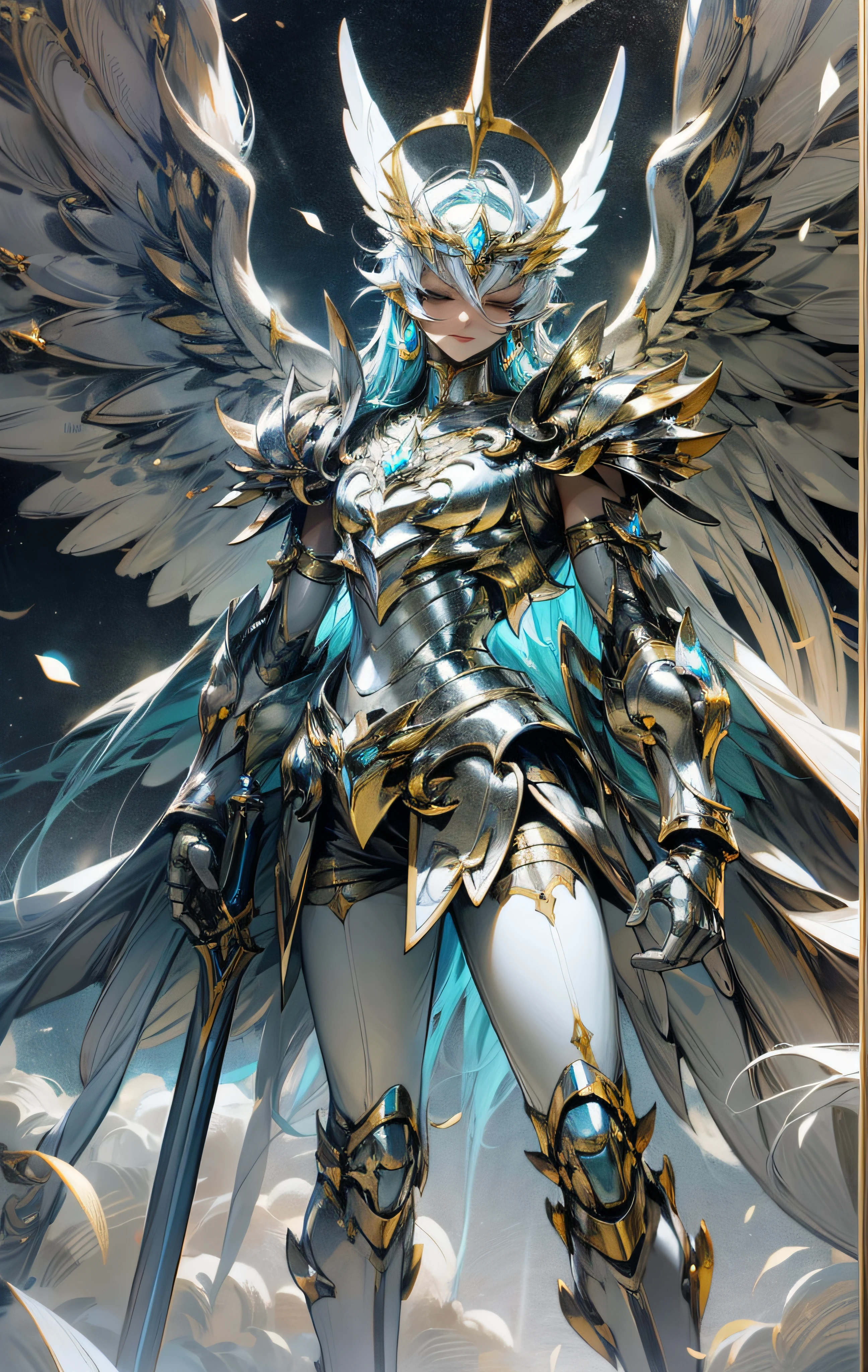 Skysky,clouds,No_Humanity,with light glowing,Silvertone,Brightly colored,Silver Saint Seiya,Realistis,8K,Wings