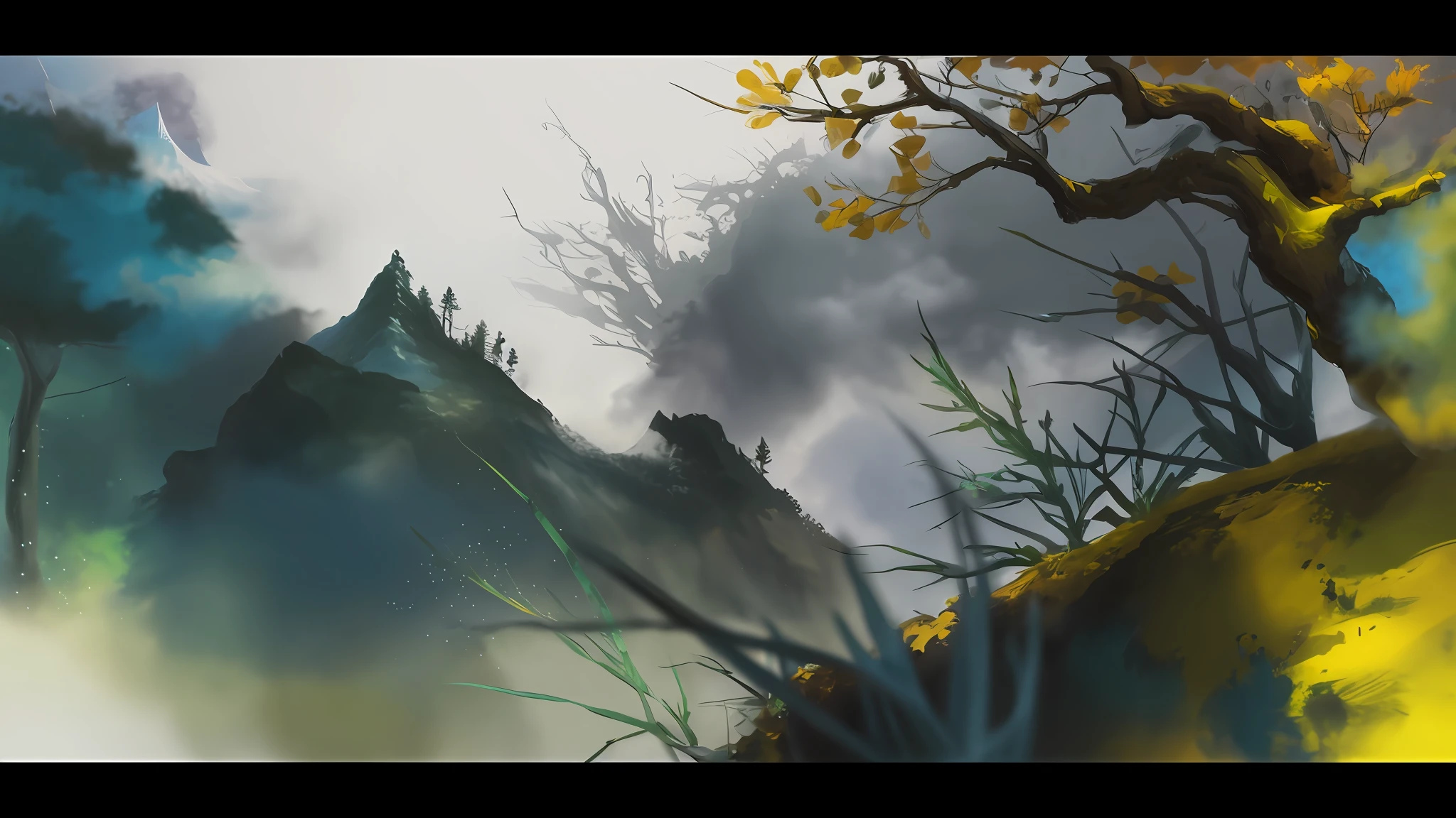 Close-up of a painting of a tree and a mountain, 4 k digital painting, 4k digital painting, 4k hd matte digital painting, digital 4k painting, speed painting, 3 d virtual landscape painting, digital painting concept art, Fantasy landscape painting, Spastic Painting wind, high quality digital painting, avatar landscape, speedpainting, fantasy digital painting
