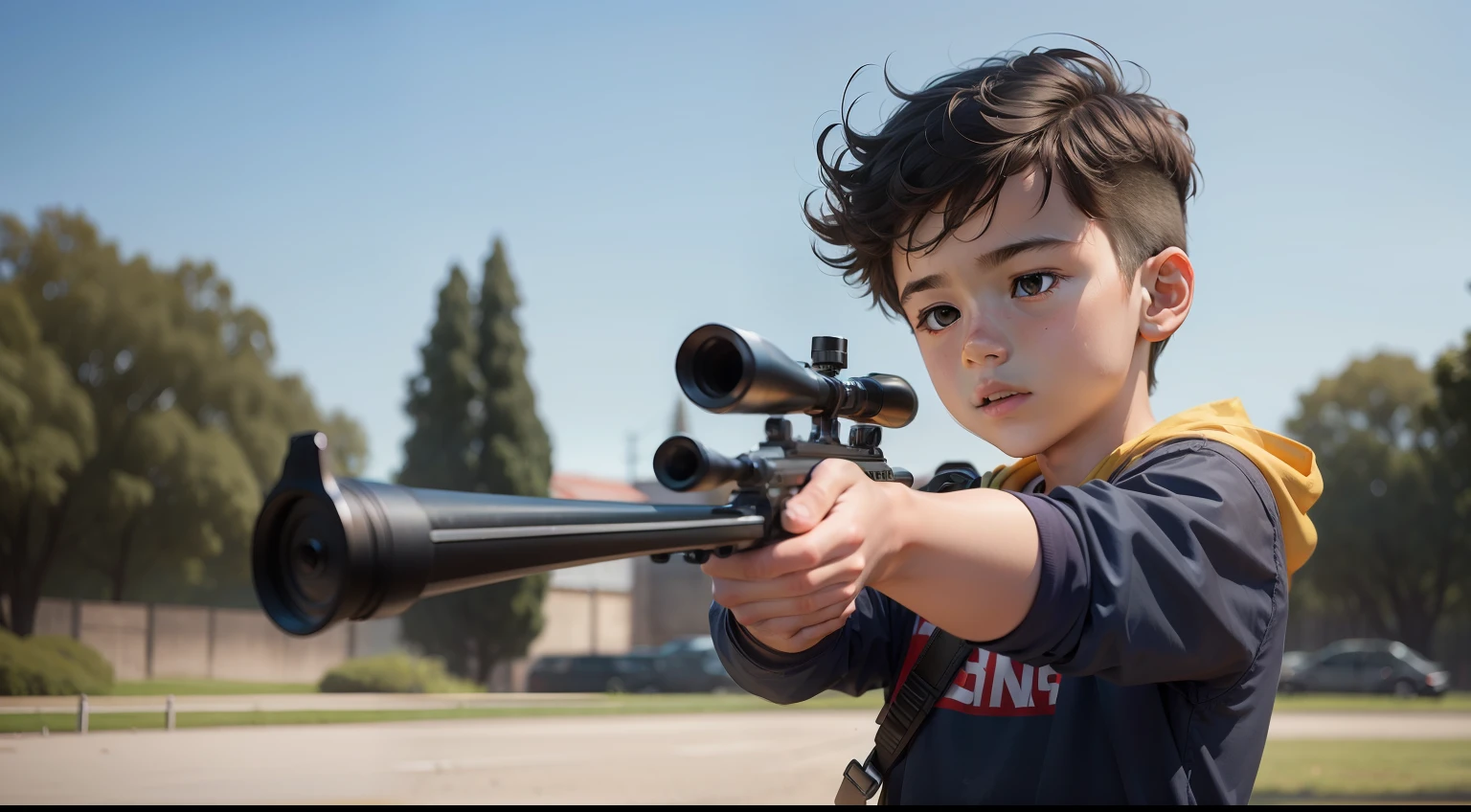 A boy practising shooting.