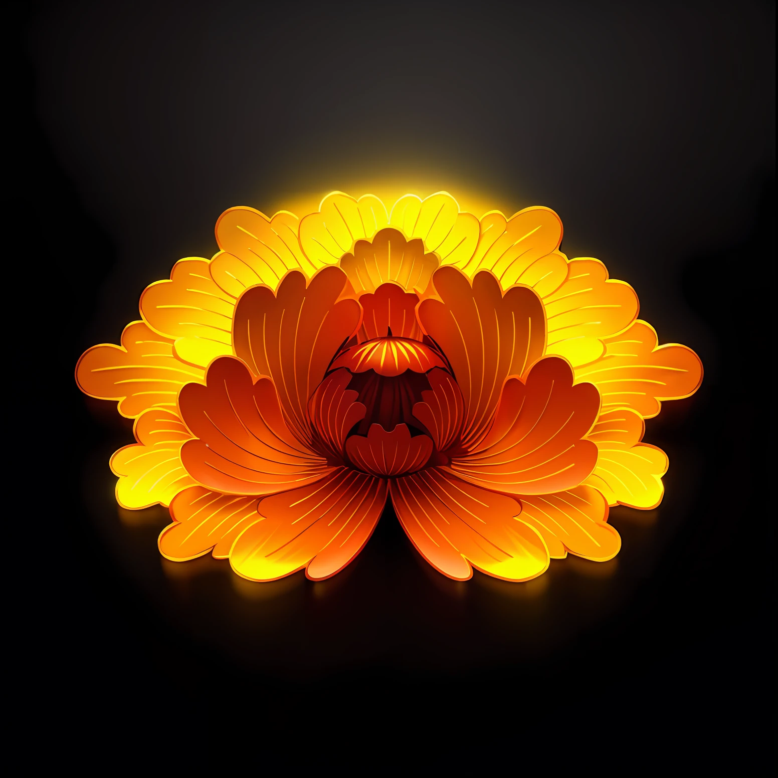 Master masterpieces，HighestQuali，A golden peony flower，Glass crafts，oc rendered，C4D model，Volumetric lights