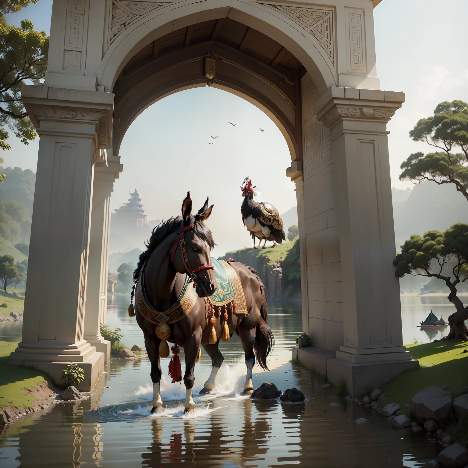 In the eastern lands of Rakshasa, A river flows gently, There are strange birds singing on the shore,In the humble camp of Gougou, There is a character named Mahu, Who does not know that he is a donkey,Pretend to be a chicken, The ornate archway by the river, which spawns every day, looks elegant but hides a hypocritical appearance。, Reputation is more important than truth,China-style