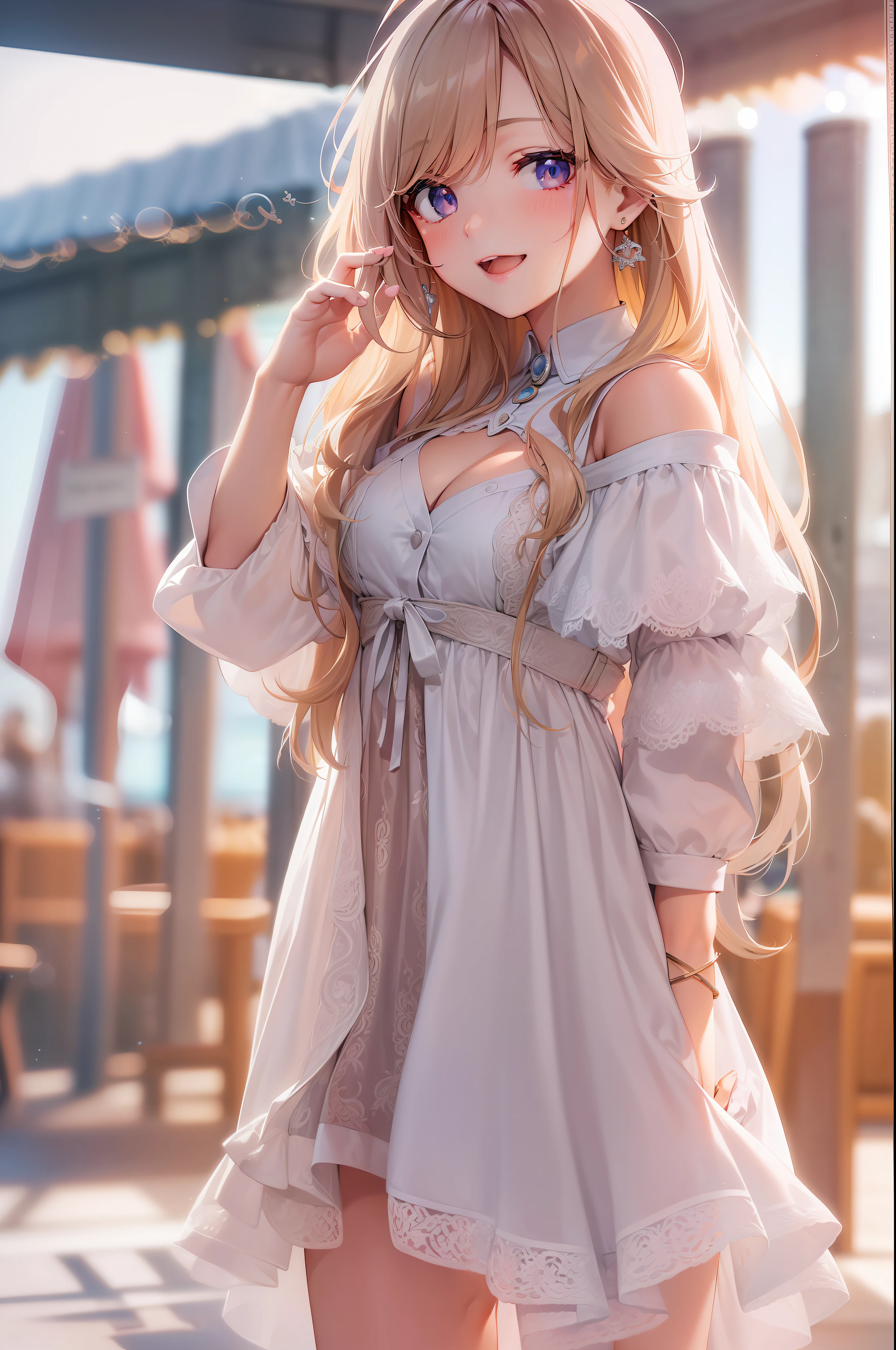 Beautiful and cute female pose, the cutest 20-year-old beauty, charming smile, ((background is a seaside resort)), ((very long hair)), ((resort fashion with a high degree of exposure) ), Gradient Eyes, Mesmerizing Makeup, Show Lighting, , Single Point of View, Canon, nffsw, Retina, Mastepiece, Accurate, Anatomically Correct, Textured Skin, Super Detail, High Detail, High Quality, Award Winning Yes, Highest Quality, High Definition, 1080p, Hard Disk, 4K, 8K, 16K