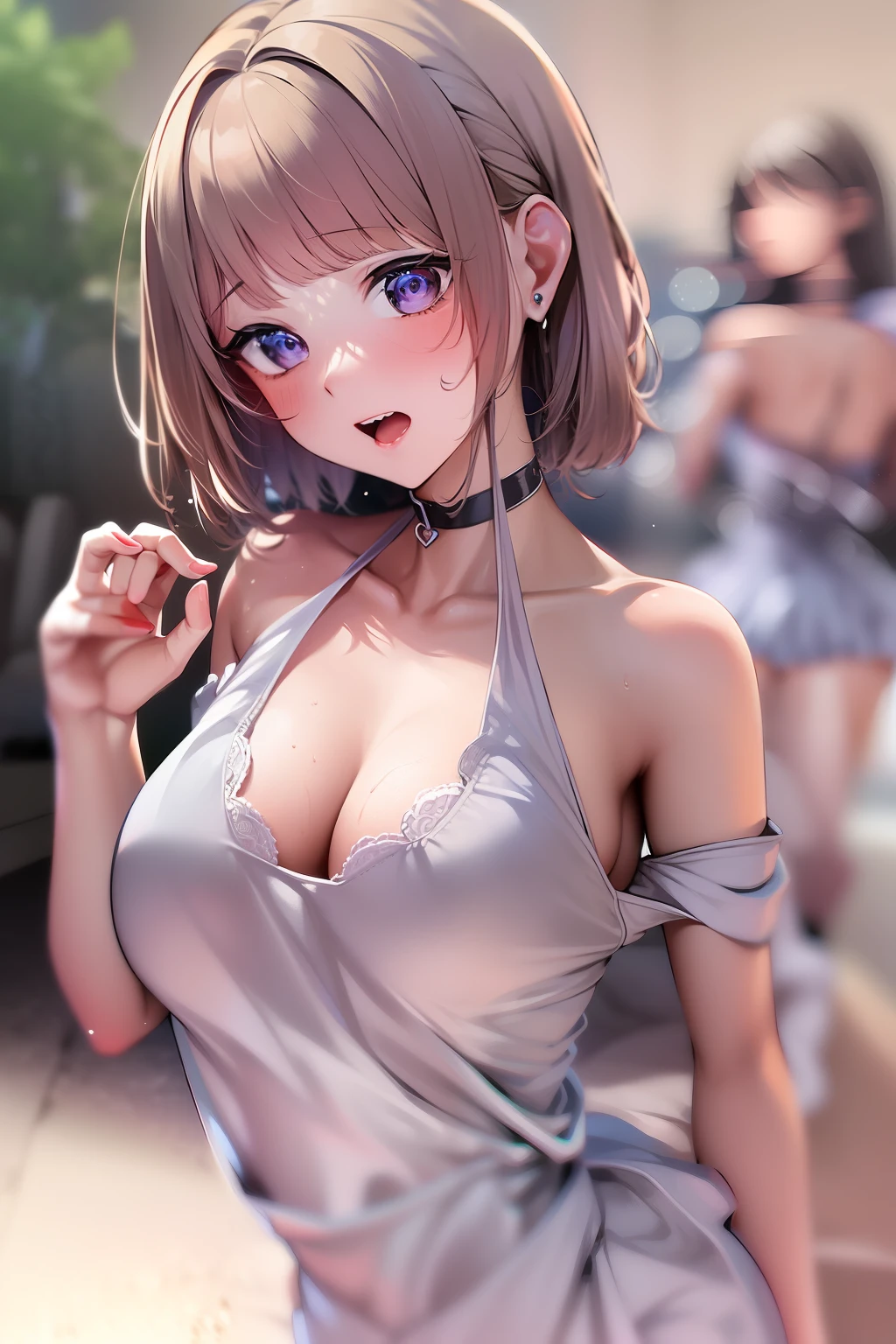 NSFW, (Raw photography:1.2)、(Photorealsitic:1.4)、(​masterpiece:1.3)、(top-quality:1.4)、超A high resolution、 nffsw、8K分辨率、 Dream Commentary,Request for clarification,landscapes,((without text)), solofocus、(full body Esbian)、 (A detailed eye)、(detailed facial features)、(detailed clothes features)、 Skin is tight、(Glossy skin)、(Slender girl)、(Slim Girl)、 (1girl in,)（1 boy,),Virtual Girl - Lynn, Looks like a lotus, (small tits), bangss, bobhair, short-hair, brown haired, Brown-eyed, a black choker, fullnude、Bring males closer、Virgin sex、Sweat, Wet, Love Juice, Semen, penises、、Rear seats、vaginal 、Rubbing your,　No panties、Held from behind　 will be inserted into the　>actionpose, ((Motion Blur)),