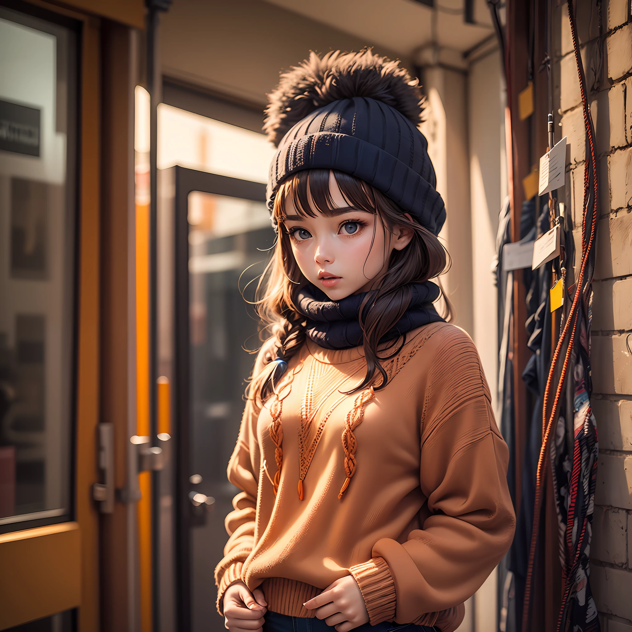 a jumper, knitwear, knitwear design, knitted sweater, cables, cables composition, woolen material, bright orange --auto
