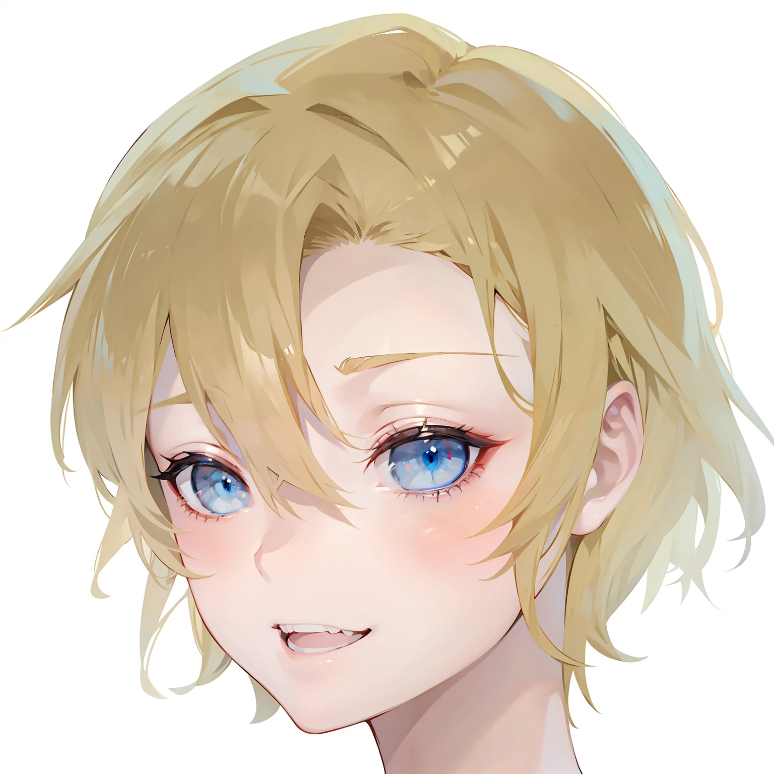 ember,blond hairbl、eBlue eyes、Squinted eyes,With a contemptuous expression, Open your mouth and say an evil smile。