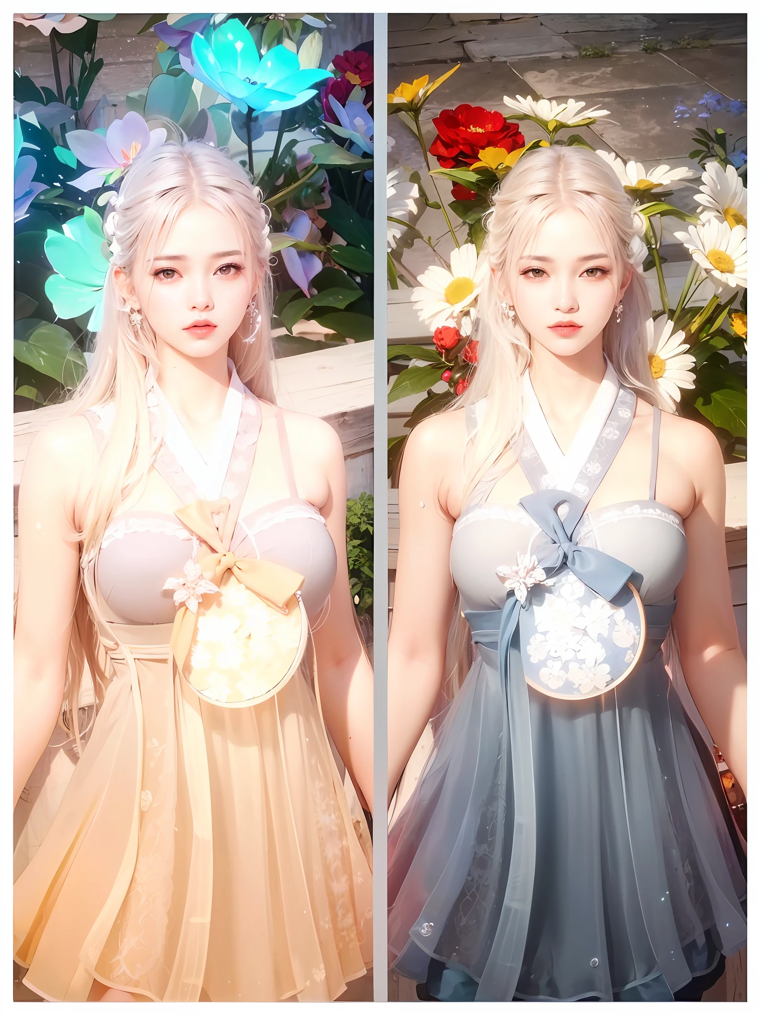 (8k, RAW photo, photorealistic:1.25) ,( lipgloss, eyelashes, gloss-face, glossy skin, best quality, ultra highres, depth of field, chromatic aberration, caustics, Broad lighting, natural shading, Kpop idol) looking at the audience With serenity and goddess-like bliss, big breasts