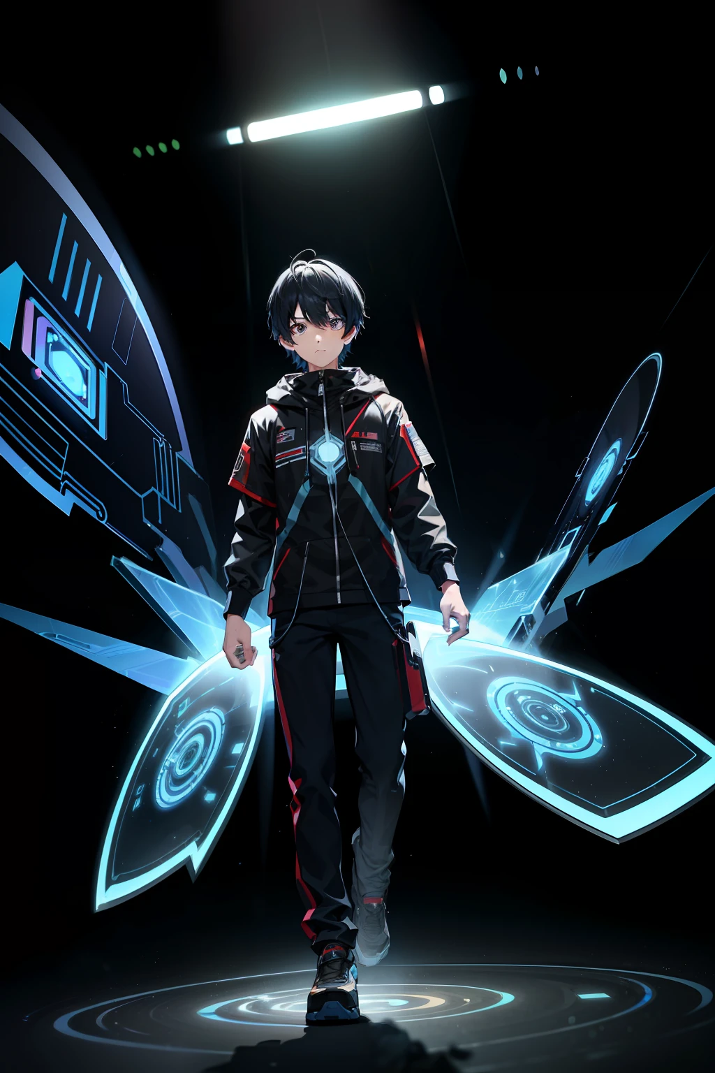 A holographic projection appears in front of a boy,Chaoshen Technology System