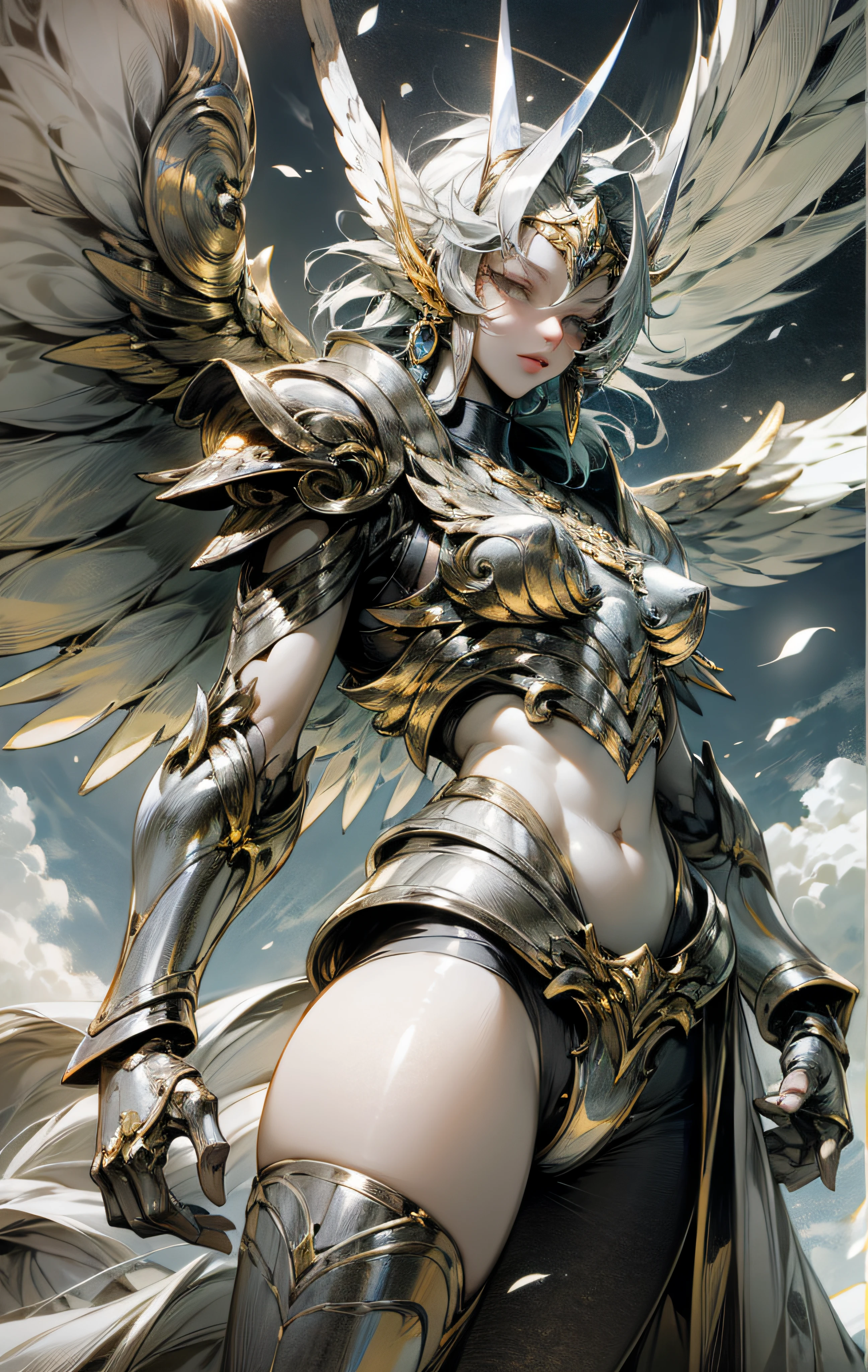 Skysky,clouds,No_Humanity,with light glowing,Silvertone,Brightly colored,Silver Saint Seiya,Realistis,8K,Wings