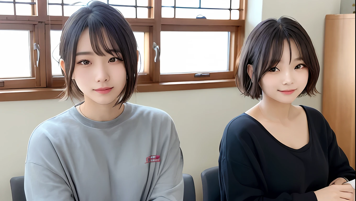 女の子1人、Women around 24 years old、garments(tunique)、hairstyle on(A dark-haired、One knot)、a picture、realisticlying、top-quality、adopt、A detailed face、a desk、细致背景、diffuse sunlight、depth of fields、独奏