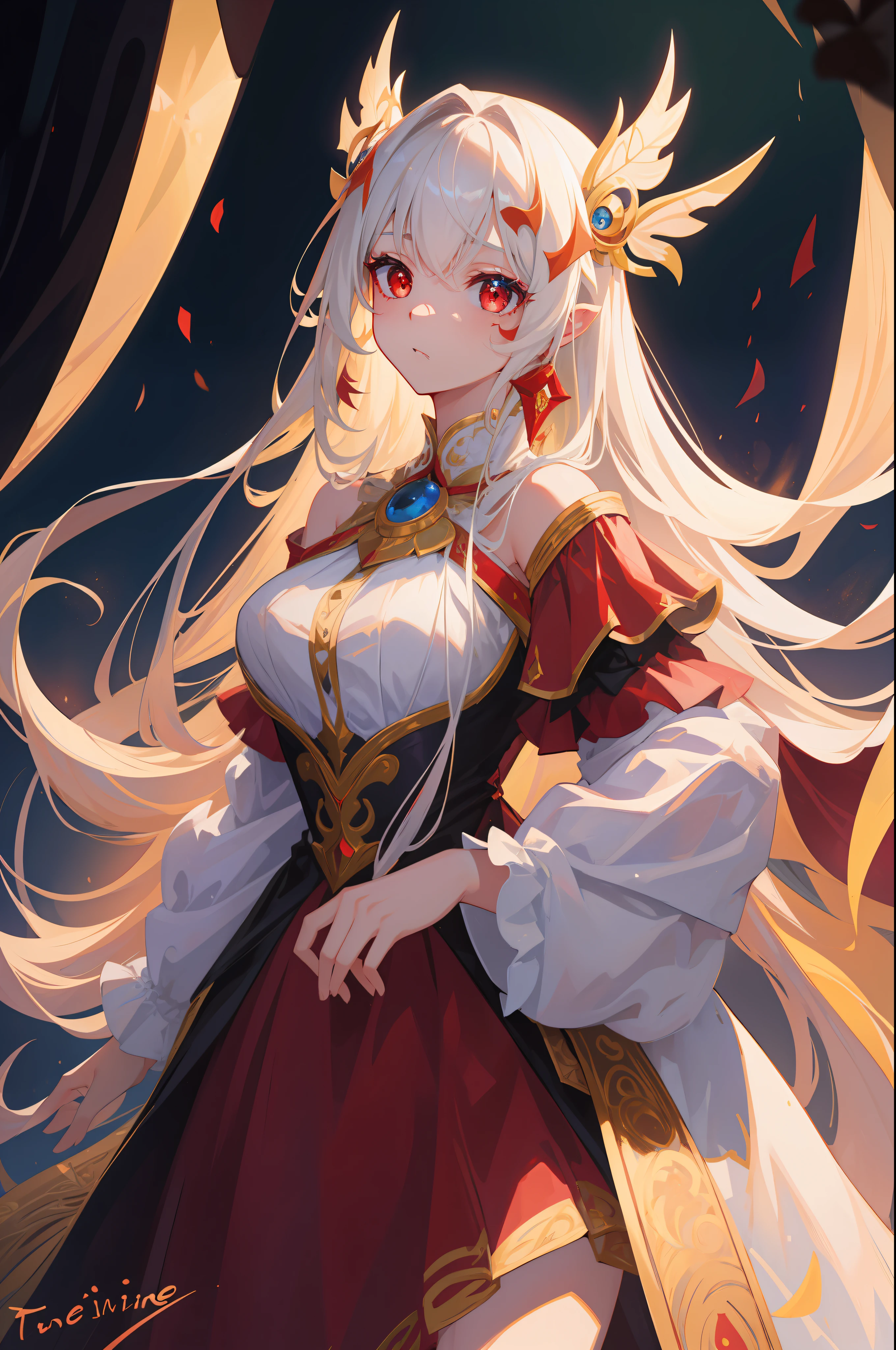 NSFW,tmasterpiece,Need,super-fine,Semi-realistic,Meticulous facial features,teens girl,whaite hair,long whitr hair,red - eyed,Wearing exquisite fairy costumes