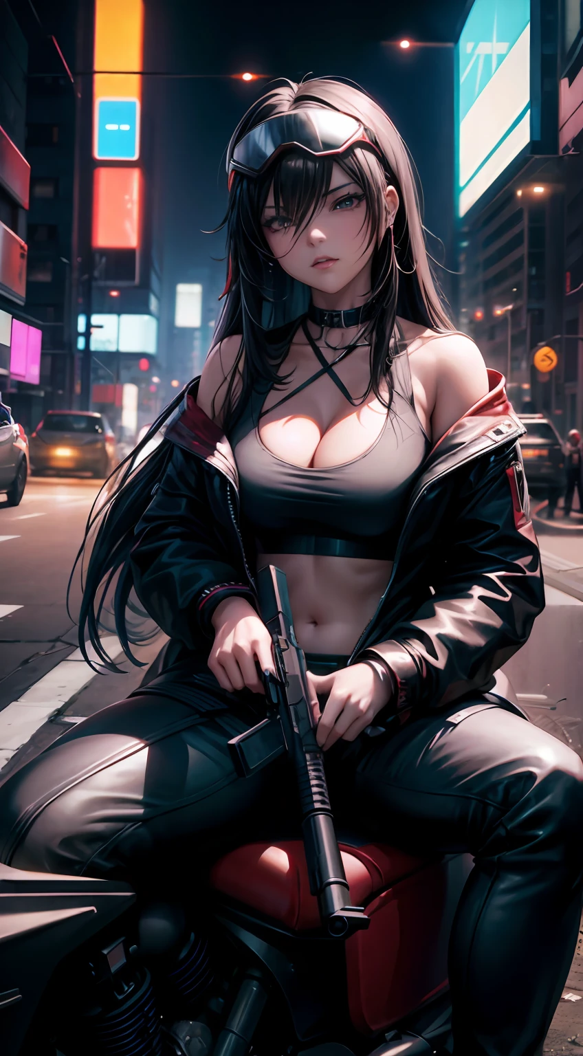 Anime girl with gun sitting on motorcycle in the city at night, Cyberpunk Anime Girl, female cyberpunk anime girl, badass anime 8 K, Cyberpunk Girl, cyberpunk 2 0 y. o Model girl, cyberpunk anime girl in hoodie, cyberpunk beautiful girl, cyberpunk anime art, anime cyberpunk art, digital cyberpunk - anime art, Digital Cyberpunk Anime Art, in the cyberpunk city, cyberpunk femme fatale