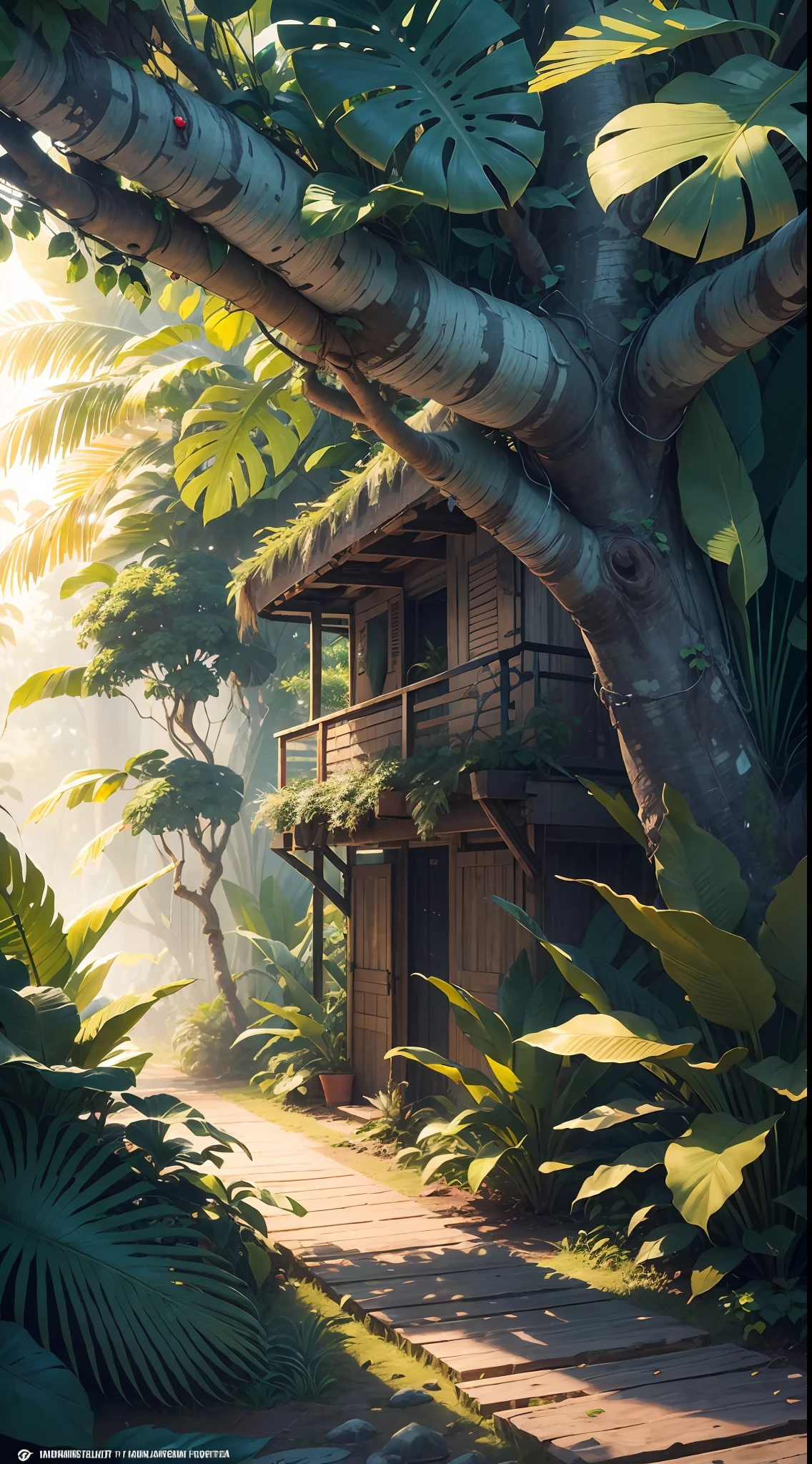 "(ultra-detailed CG unity 8k wallpaper, masterpiece, best quality, depth of field, HDR, intricate), A lush and vibrant jungle with diverse plant life, towering trees, and exotic creatures. Immerse yourself in the rich colors and textures of this tropical paradise. Feel the warmth of the sun filtering through the dense foliage. Capture the sense of adventure and mystery that awaits amidst the wild sounds of chirping birds and rustling leaves. Let your imagination run wild in this captivating jungle setting."