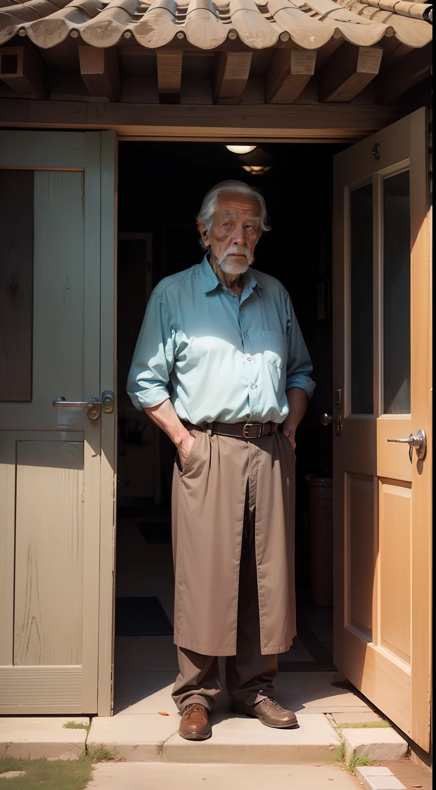 A old man, standing at the door.