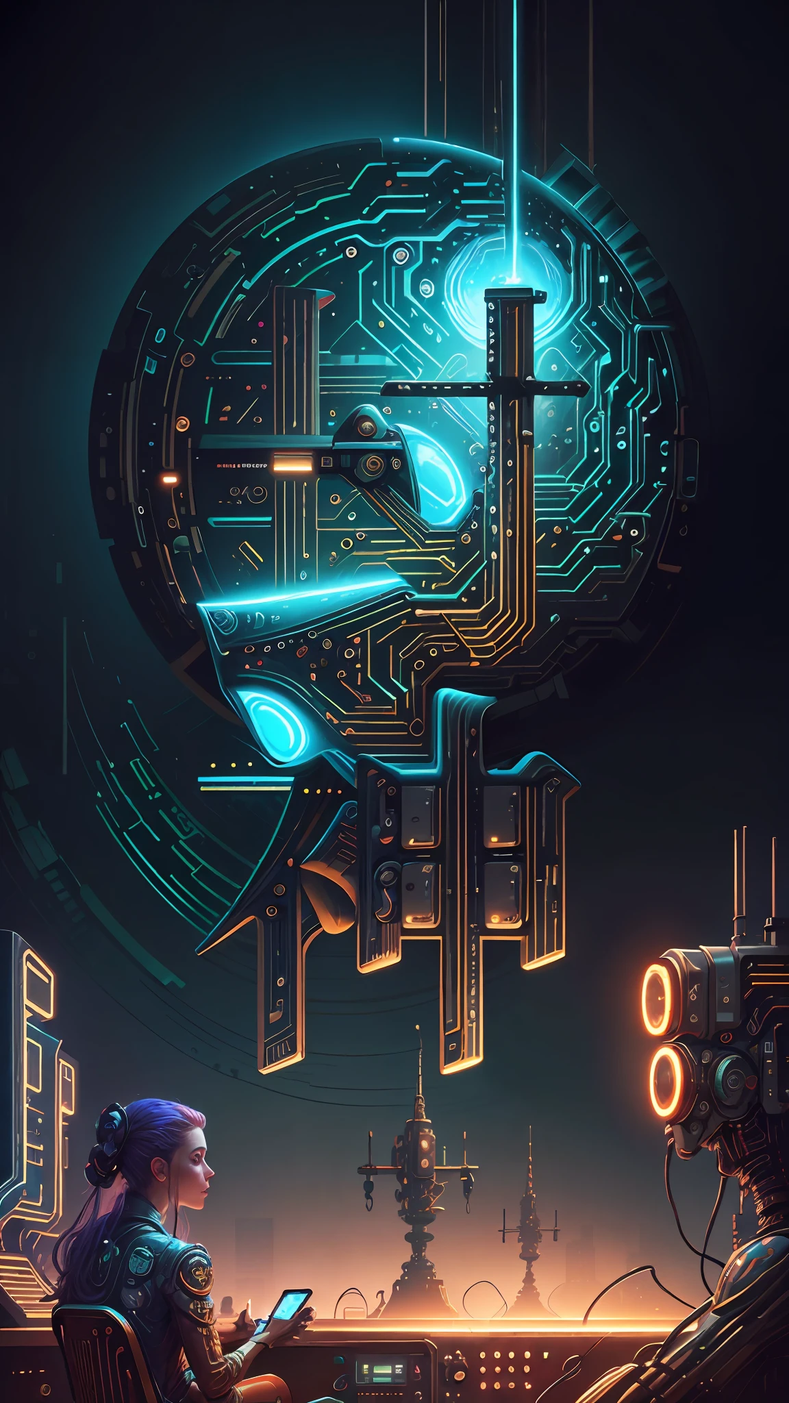 A retrofuturism scene of an arcade wired mess on computer, mechanical delay, wiring components, ultrago austin metal wiring, iris van Buren, Karol Bak, Kiichi Obituary by Beksinski, david falls fanart machine
