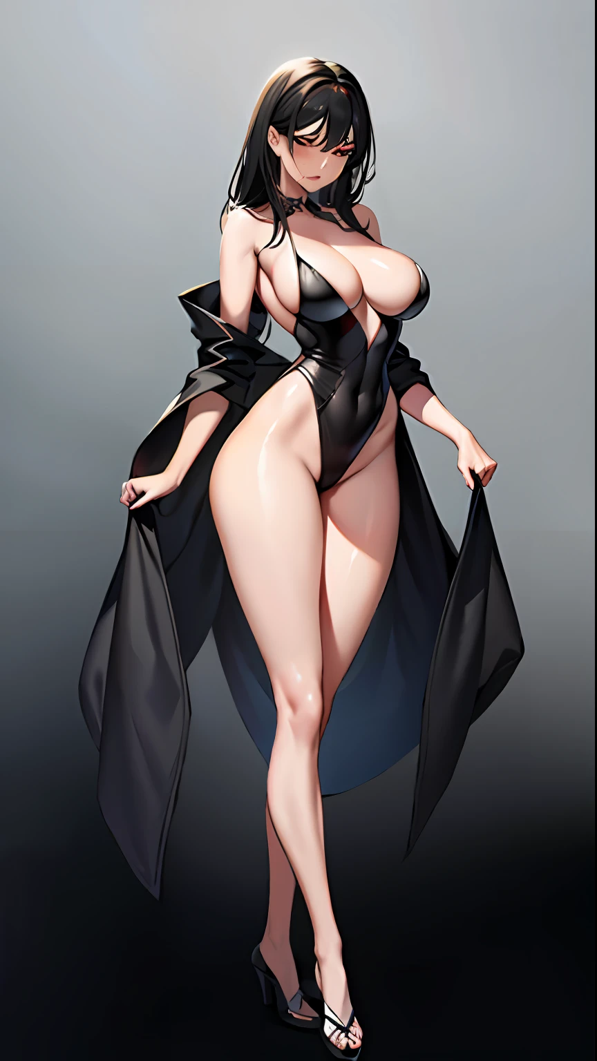 Ultra-high sharpness,8k wallpaper,A body use role-play as defined in detail by an ancient witch mentor,full body detailing,Face details,mediuml breasts,Illustration art,Whole body movement,Sexy woman in black,Soprano Woman,Very cool facial expression,Gorgeous background,Great erotic art,painting art,Sexy art,Detailed body part details,long leges,Inspired by J.c.Ryan Decker,Epic European and American illustrations,Tall,The whole body is evenly sexy