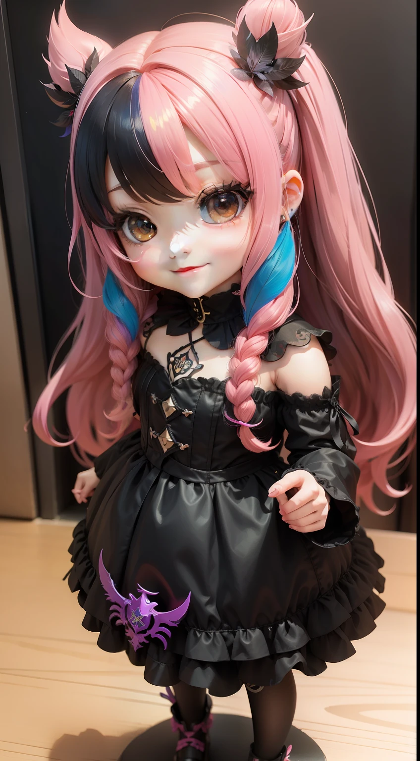 a beauty girl、Soio、super precision、accuracy、nendoroid、Chibi、Multicolored hair color、kawaii、Fantasia、Devil's Daughter、A smile、Has feathers