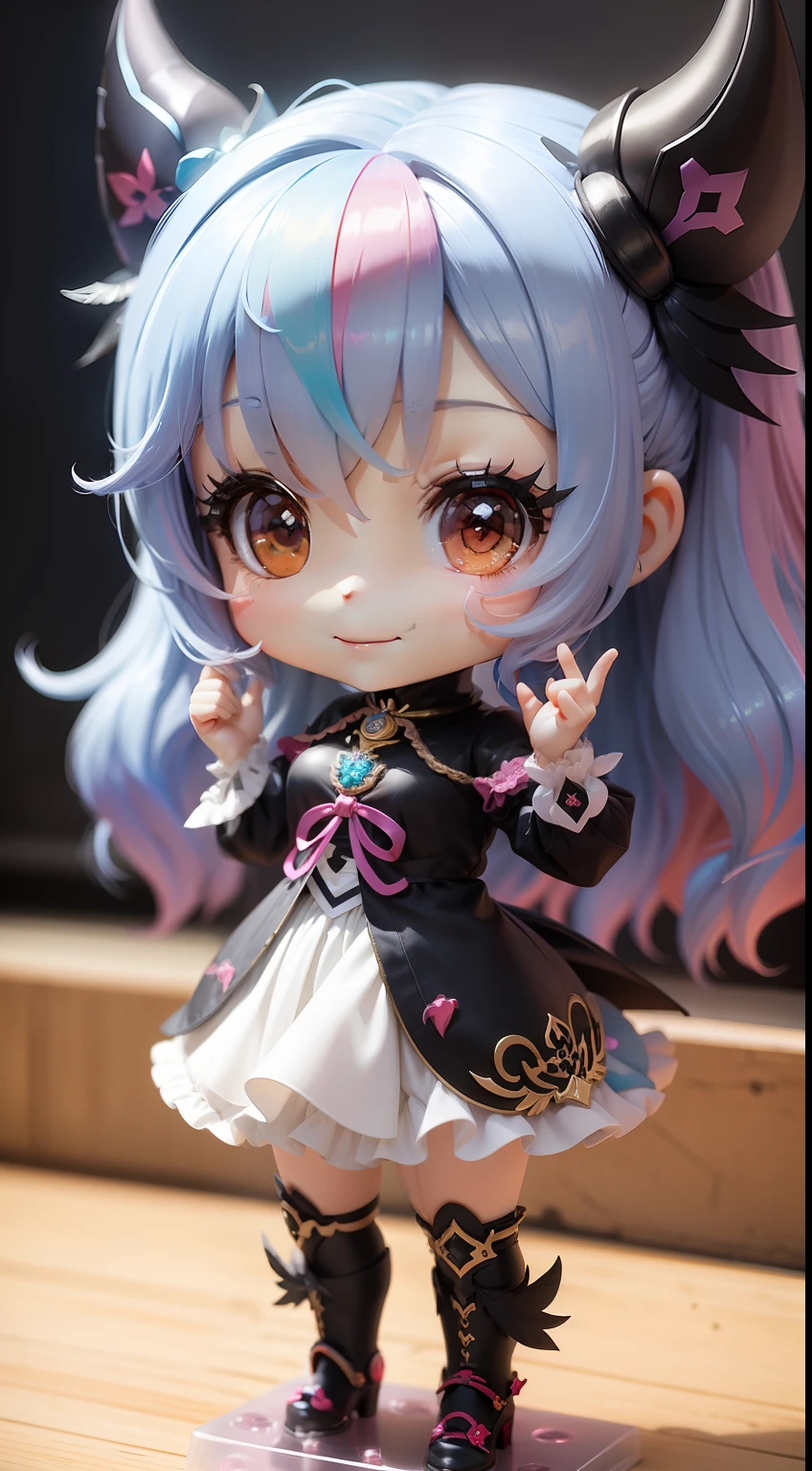 a beauty girl、Soio、super precision、accuracy、nendoroid、Chibi、Multicolored hair color、kawaii、Fantasia、Devil's Daughter、A smile、Has feathers
