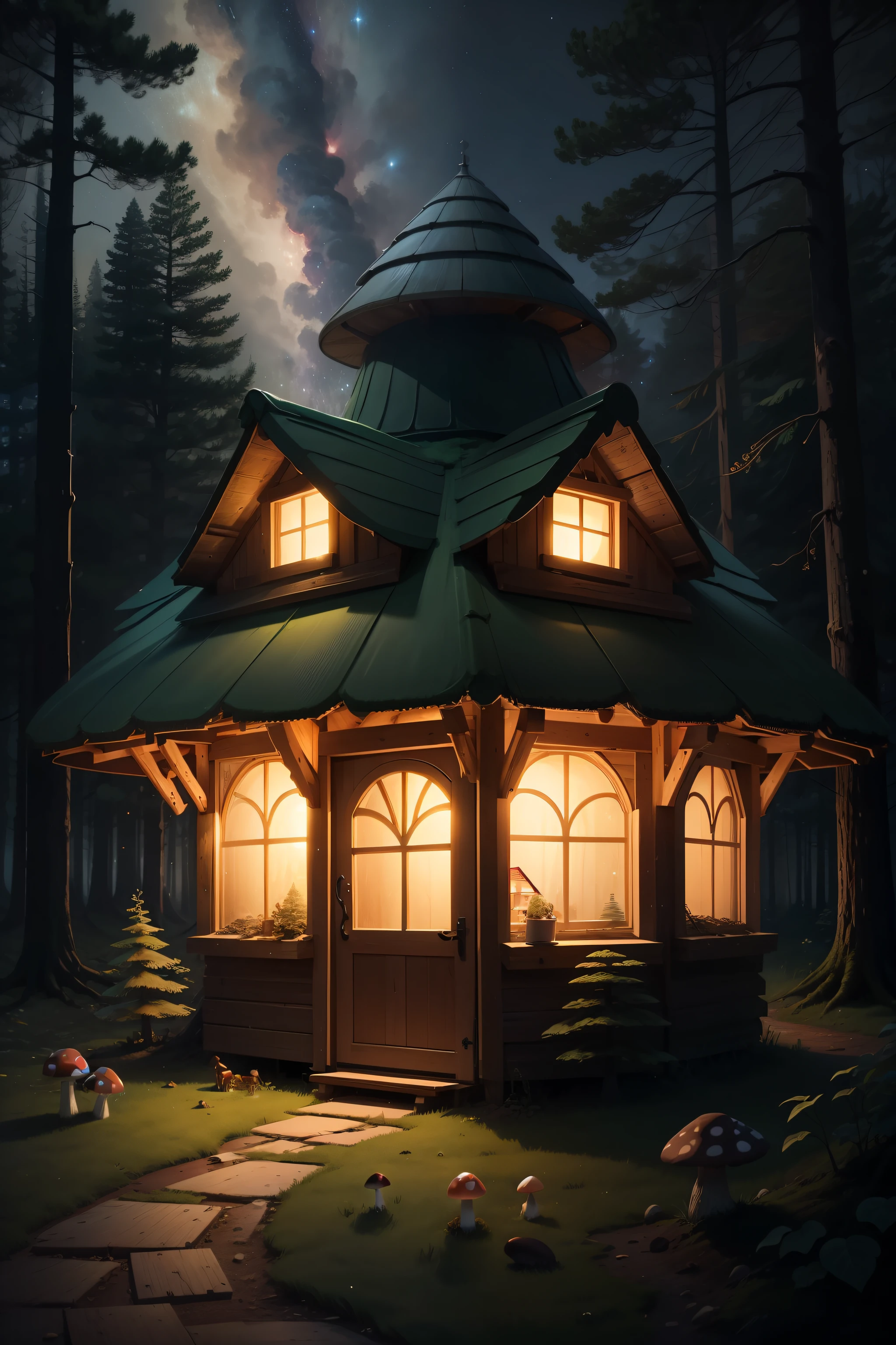 starrysky,Mushroom house in the forest,Grazing fawn,Squirrels stockpiling grain in trees