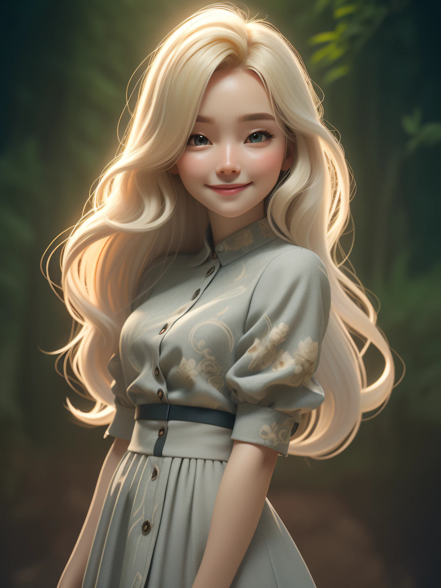 dynamic lighting, (((life-affirming rainforests))), (cute:1.3), blonde hair, (pale skin:1.1), (soft smiling:1.1), detailed face, detailed gray eyes, detailed skin texture, mini red dress, sun ray, by ilya kuvshinov, nina masic, sharp focus, natural lighting, subsurface scattering, f2, ornate, 35mm, Luminism, cinematic lighting, wide shot, retina, textured skin, anatomically correct, best quality, award winning