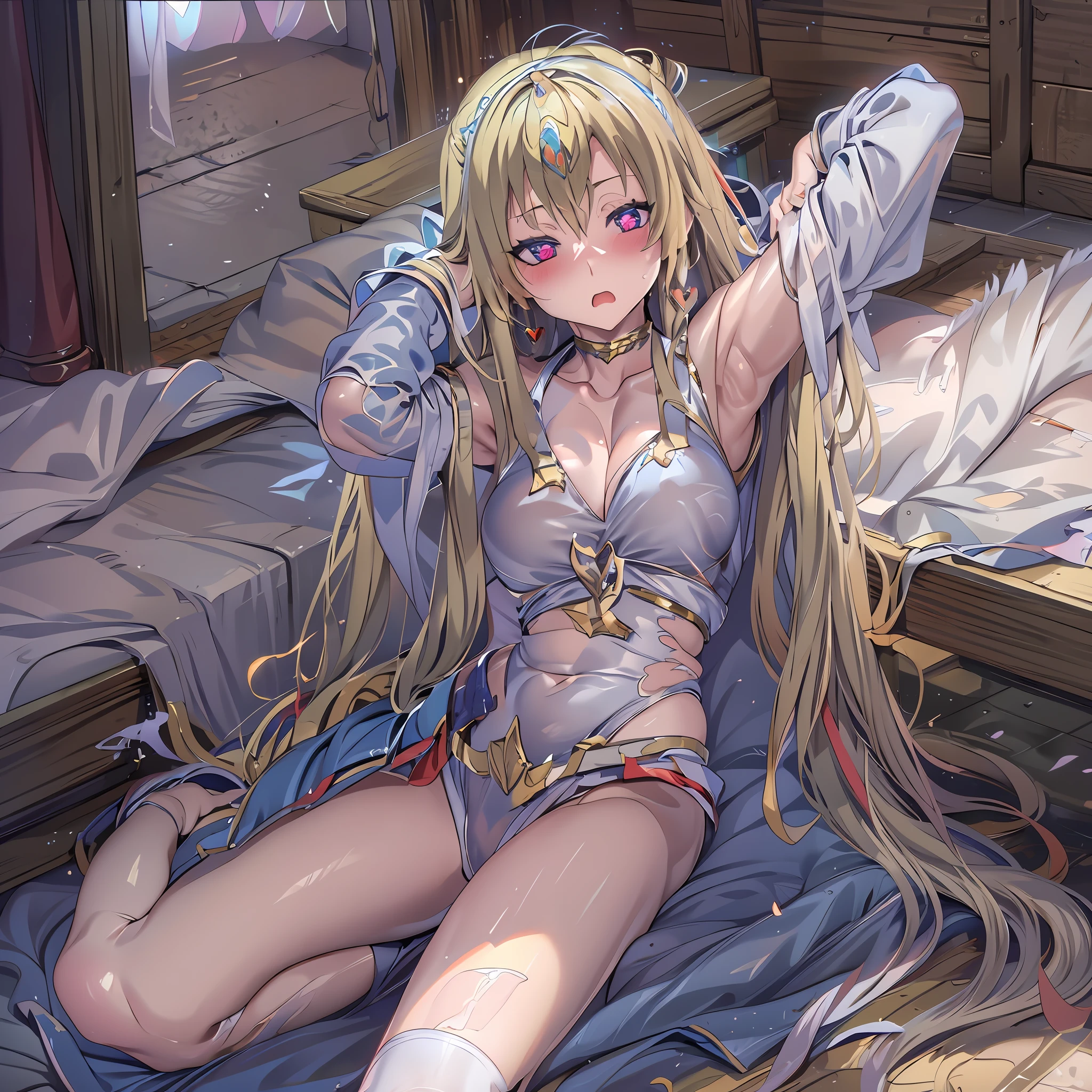One girl,full bodyesbian, torn cloth, Spread legs, hand behind head, Underarms, 浴室, Frozen,Long hair,Heart-shaped pupils, Torn clothes, torn legwear, 裸露的女生,upper legs,Pathetic, cum on bodyl