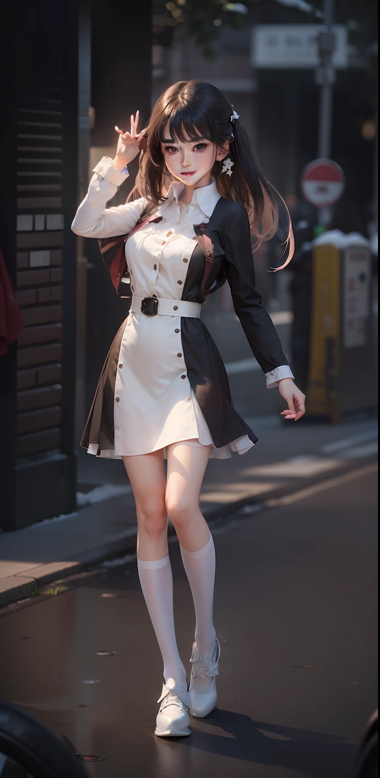 Street corner in the background、(8k、top-quality、​masterpiece:1.2)、(realisitic、Photorealsitic:1.37)、ultra-detailliert、女の子 1 人、cute little、独奏、sitting on、date、(Nasal blush)、 (a smile:1.15)、(a closed mouth)、large full breasts、Gaze staring at the camera、Chest staring at camera、Fine and beautiful eyes、large, round eyes、Distinct double eyelids、Lashes、(shirt with collar:1.1)、Wet、Transaction service、White lace、(short-hair:1.2)、Float NovaFrogStyle、toppless、bangss、long neck、Happy smile、closes mouth、Clean face、Realistic skin type、Realistic texture、unbuttons、Light pink lip、Really nothing background、Really snow-white background、28 year old、High school students、No shadows on the face