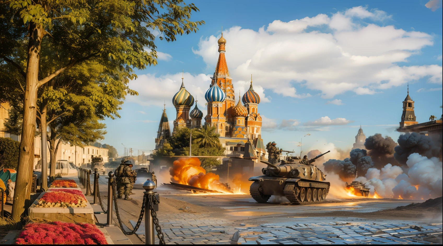 Tanques Abrams, soldados americanos, fire and smoke