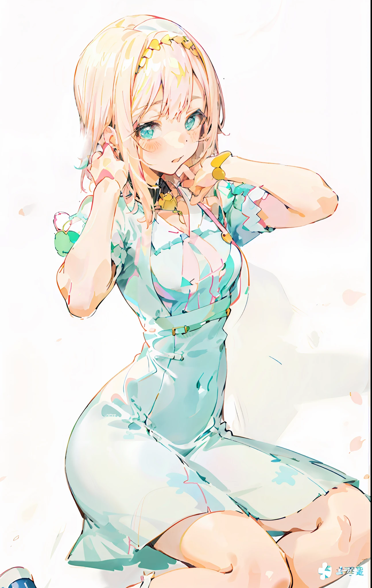 Anime - Style image of a woman in a blue dress sitting on the ground, **** in dress, cute anime waifu in a nice dress, (Anime girl), ****, Anime girl, small curvaceous ****, Cute anime girl, at pixiv, Pisif, pretty anime girl, Beautiful anime girl, attractive anime girls, nurse girl, seductive anime girls