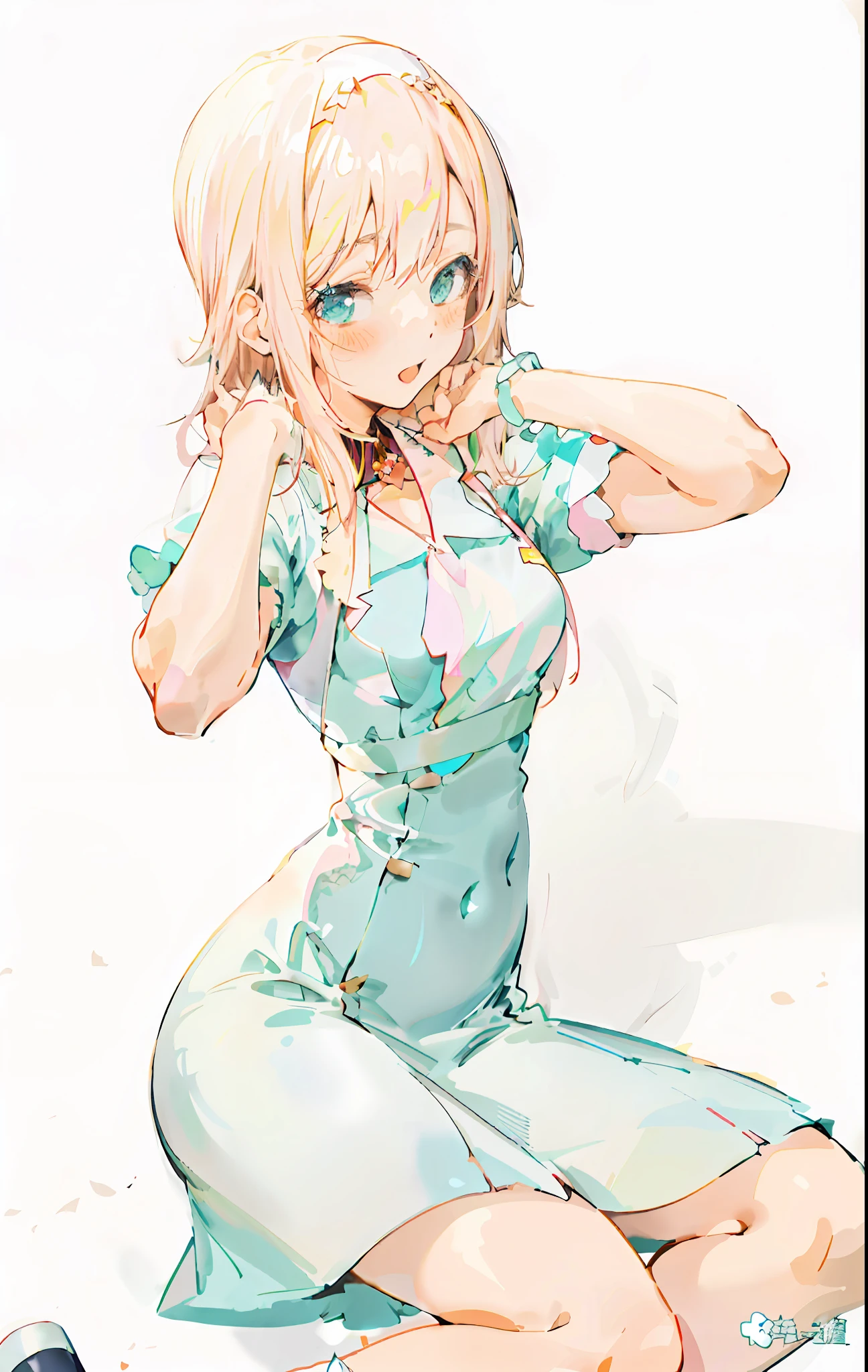 Anime - Style image of a woman in a blue dress sitting on the ground, **** in dress, cute anime waifu in a nice dress, (Anime girl), ****, Anime girl, small curvaceous ****, Cute anime girl, at pixiv, Pisif, pretty anime girl, Beautiful anime girl, attractive anime girls, nurse girl, seductive anime girls