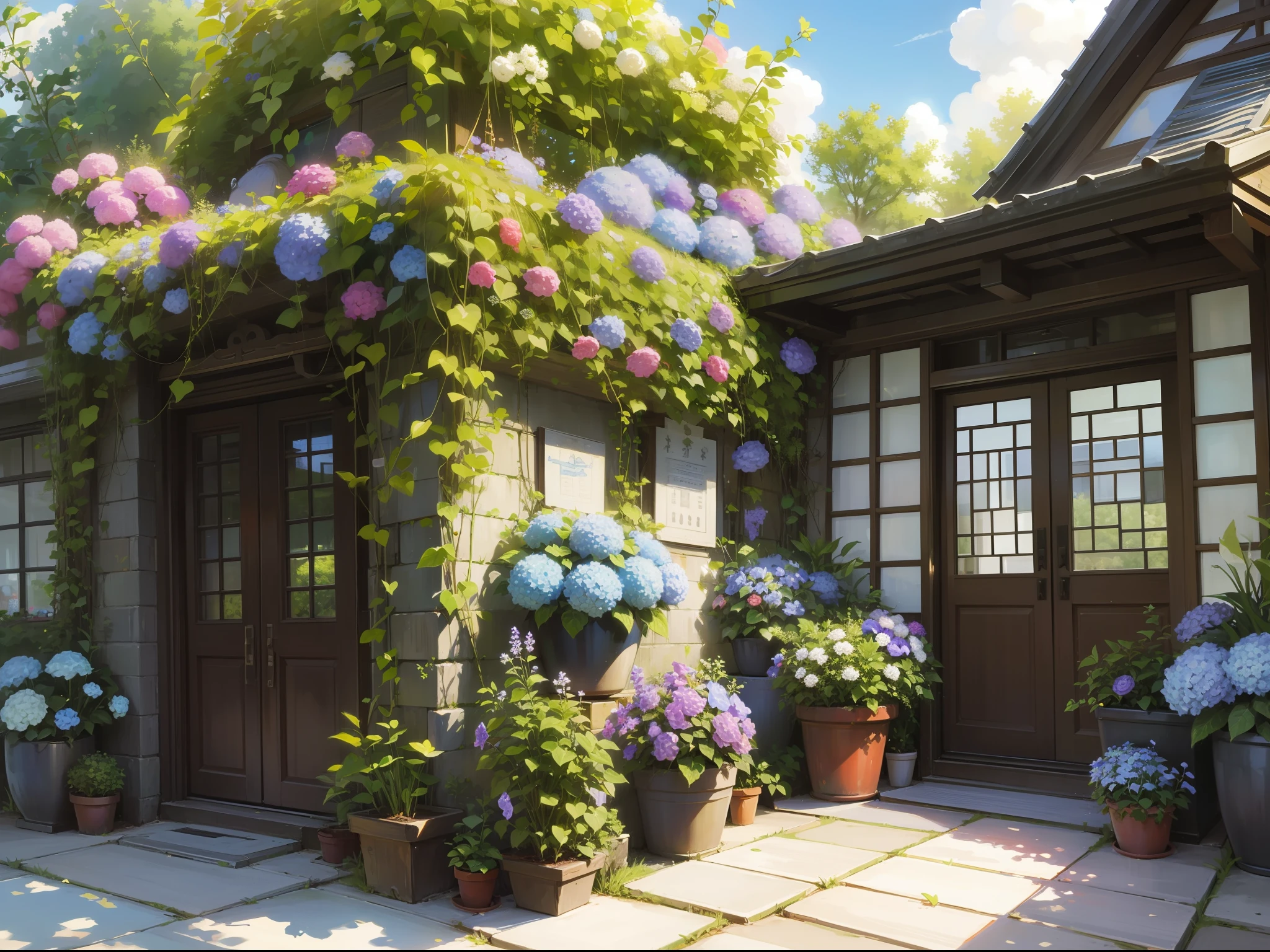 超高分辨率,realisticlying,best qualtiy,realisticlying),(8k,RAW photogr,best qualtiy,masterplece),(photon maping,Radiance,physically-based renderingt,automatic white balance),Real Human,photore,Bridges,buliding,Bush,城市,clouds,daysies,doors,zaun,spheres,orest,trpical garden,grassy,casa,hydrangeas,mont,naturey,no_humans,exteriors,paths,a plant,Plants in pots,purple_flower,pathway,scenecy,Skysky,skyscrapper, traditional_media, The tree